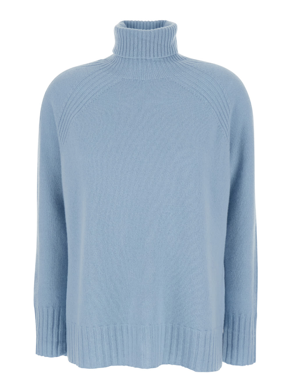 Shop Twinset Light Blue High Neck Swearer In Ribbed Knit Woman