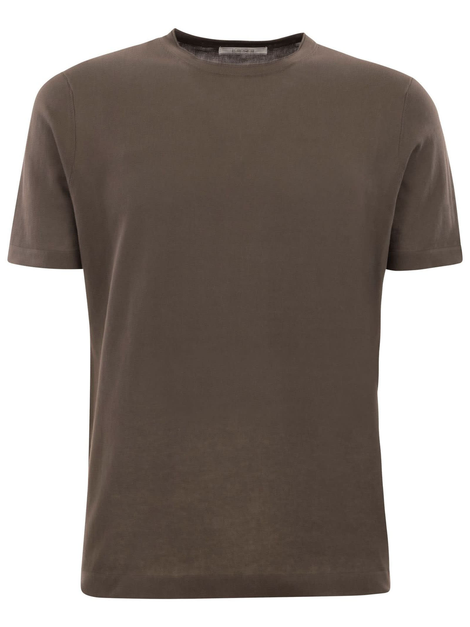 Brown Cotton Ribbed T-shirt Kangra