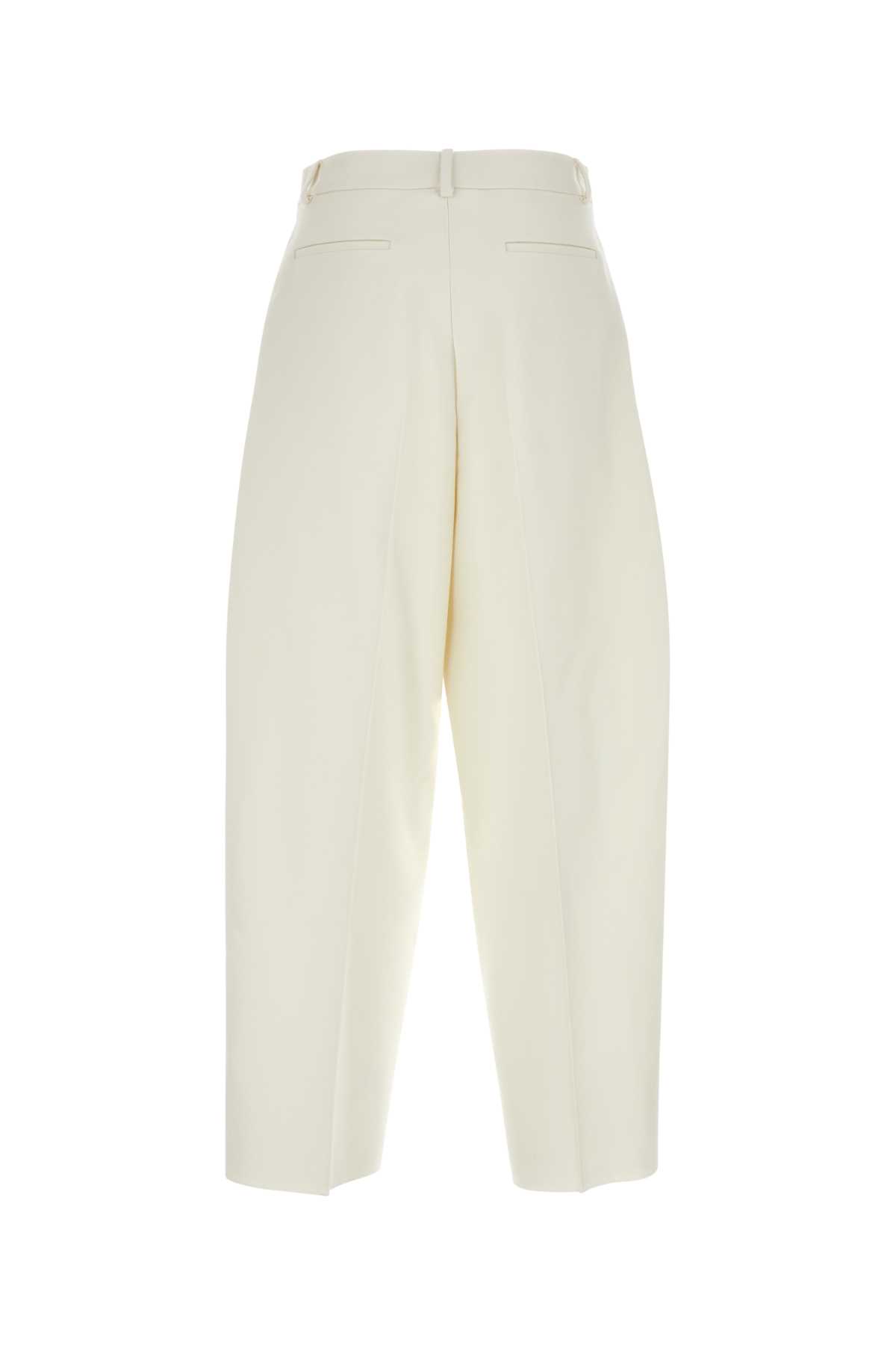 Valentino Wool Blend Pleated Cropped Trousers In Avorio