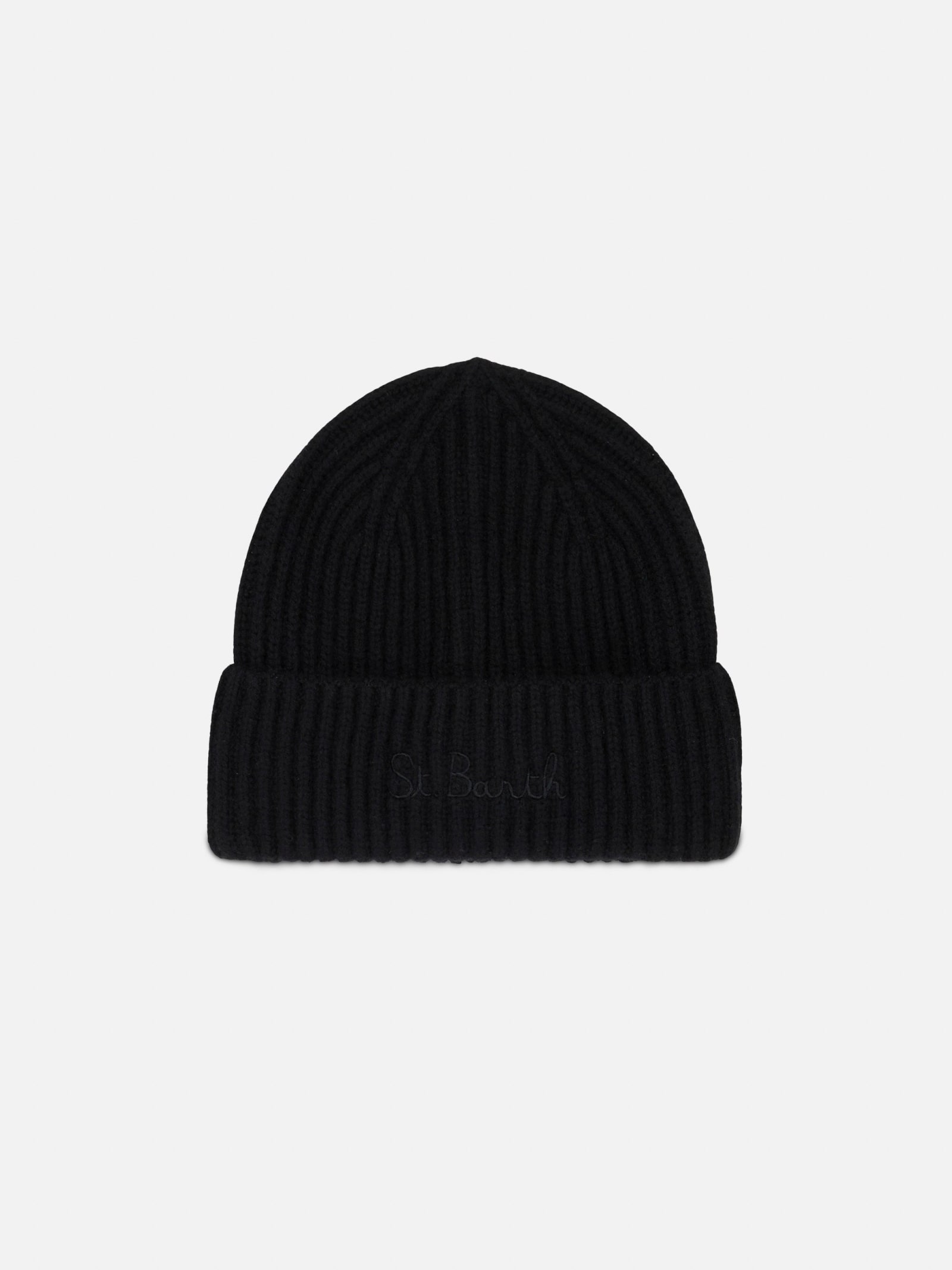 Mc2 Saint Barth Man Green Beanie With St. Barth Embroidery In Black