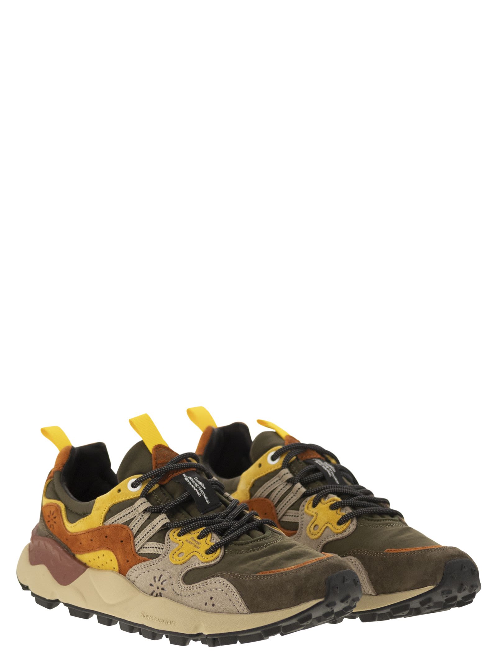 Shop Flower Mountain Yamano 3 - Sneakers In Suede And Technical Fabric In Grey/yellow