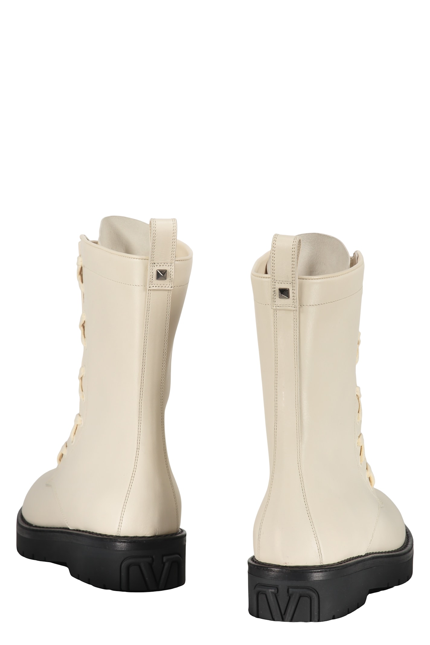 Valentino Leather Lace-up Boots In Ivory