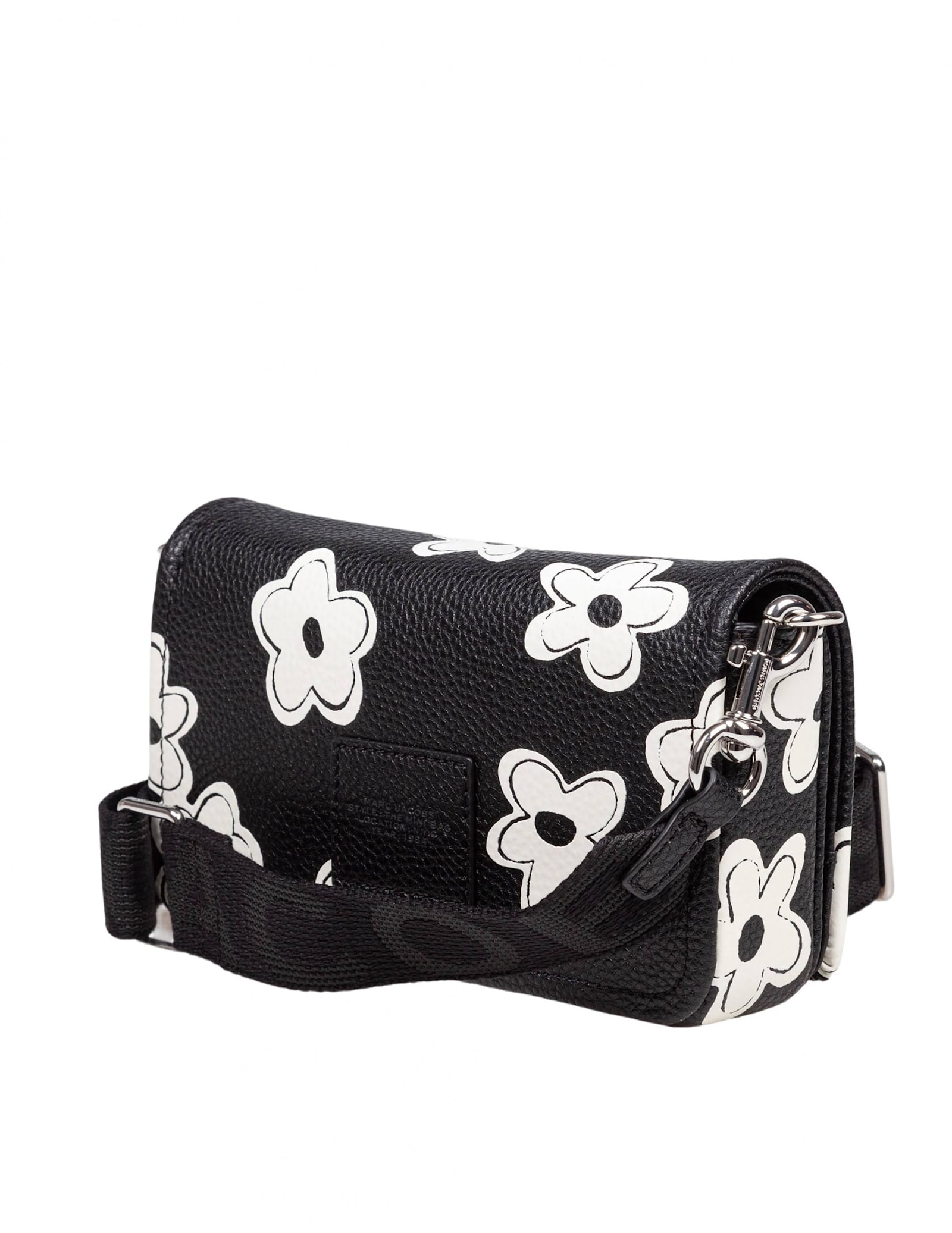 Marc Jacobs The Mini Bag In Black Leather With Flower Print In Black/white