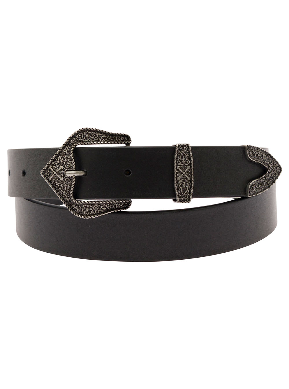 Belt With Western Buckle In Leather