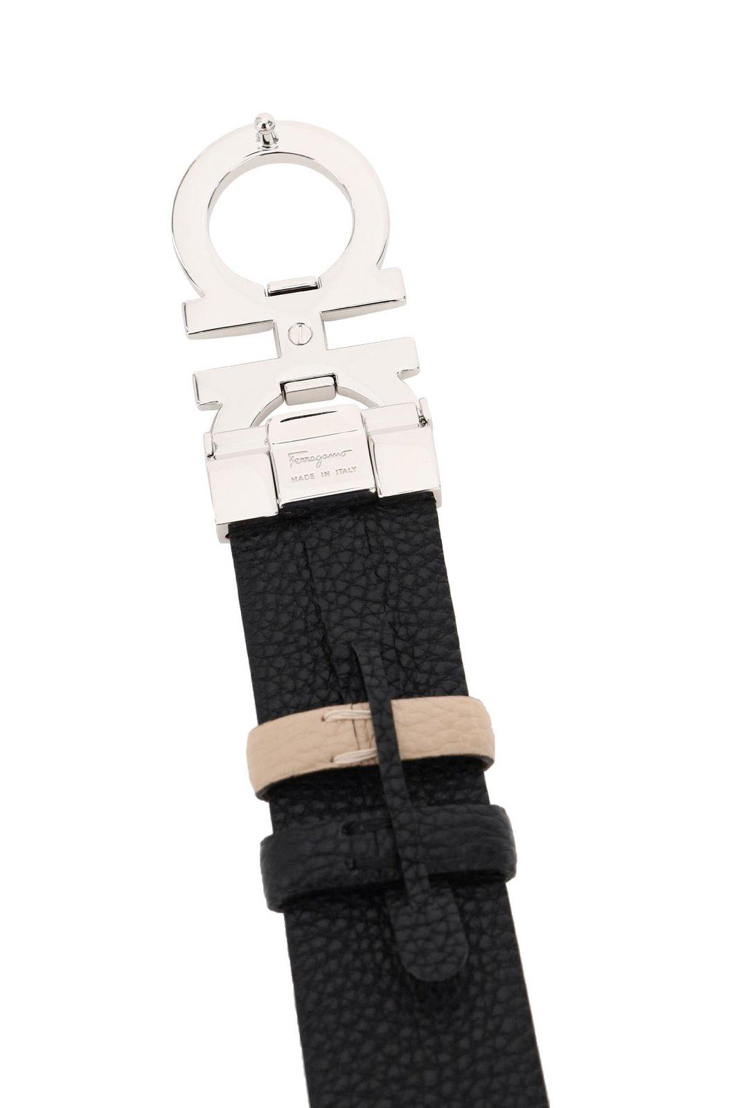 Shop Ferragamo Gancini Reversible Belt In Neutrals/black