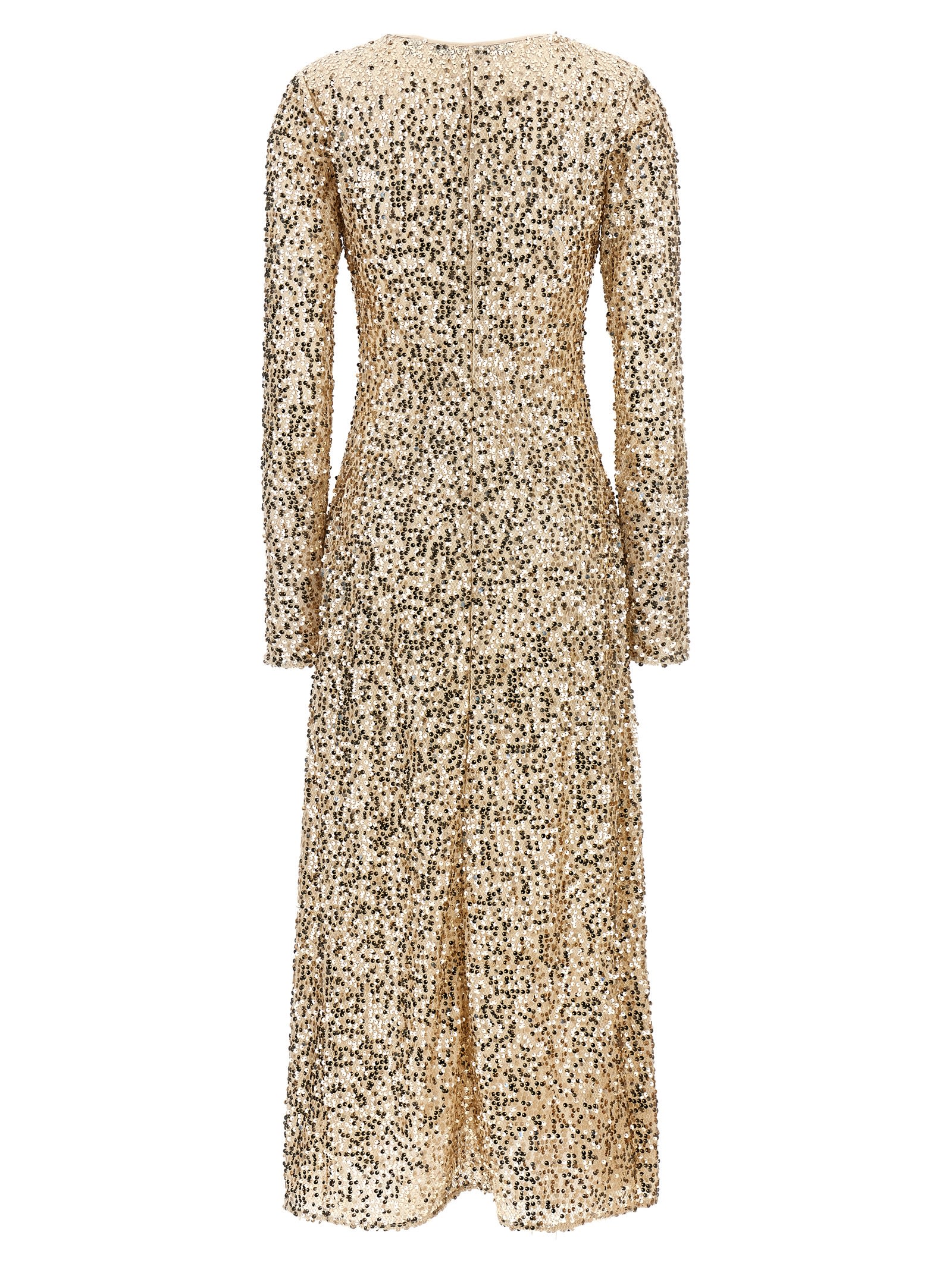 Shop Rotate Birger Christensen Net Sequins Midi Dress In Gold