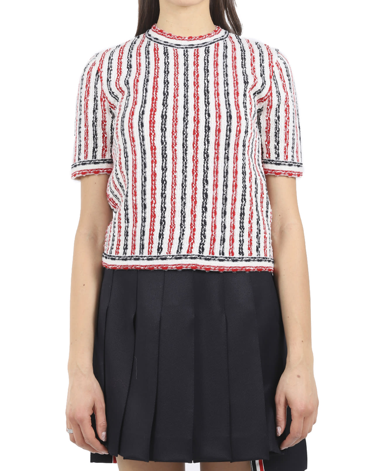 THOM BROWNE STRIPED KNITTED TEE,11292690