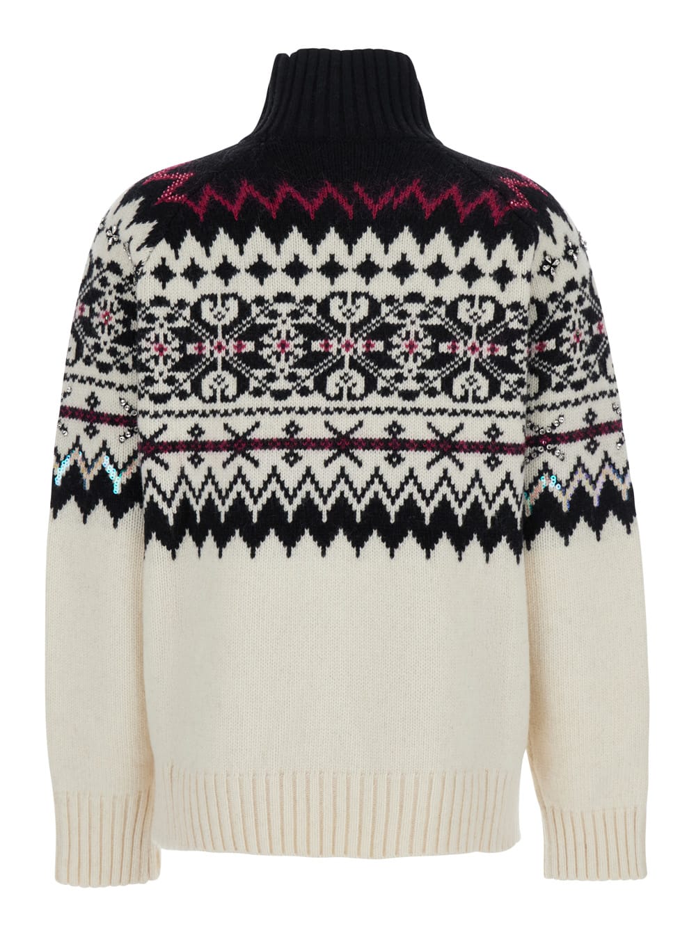 Semicouture Multicolor Turtleneck Sweater With All-over Inlays In Wool Blend Woman In White