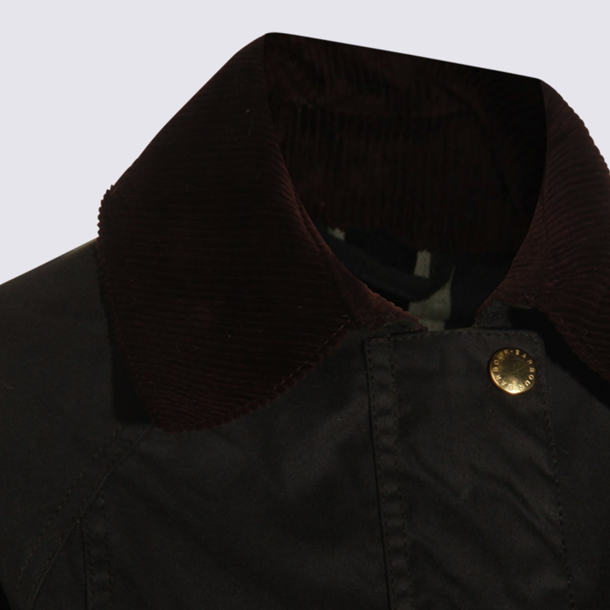 Barbour Waxed Cotton Jacket Corduroy Collar In Black