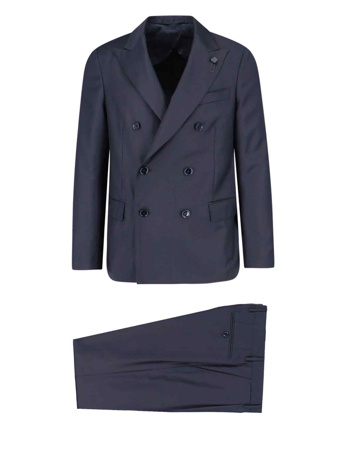 Shop Lardini Double-breasted Suit In Black