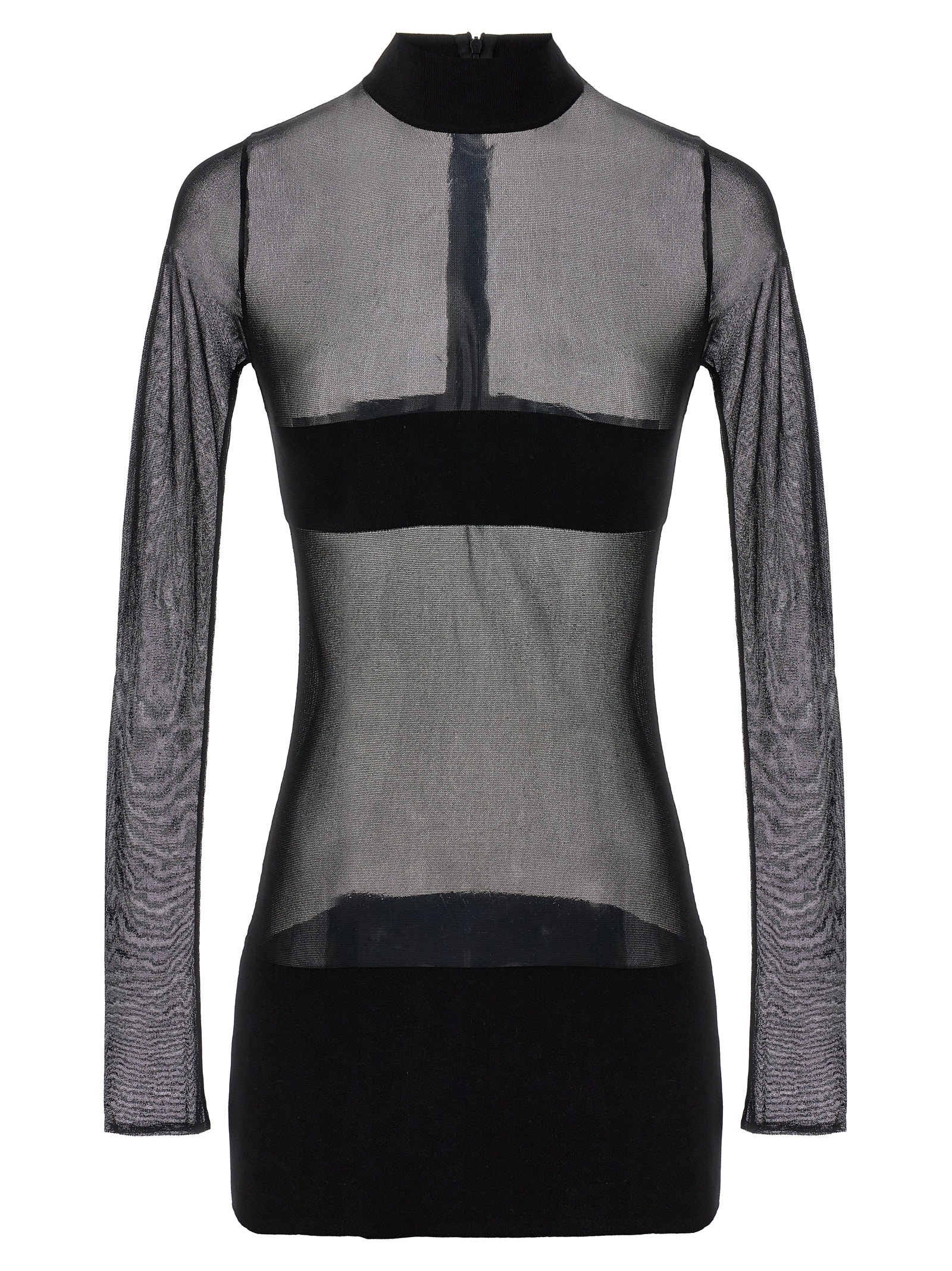Shop Monot Transparent Knit Mini Dress In Black