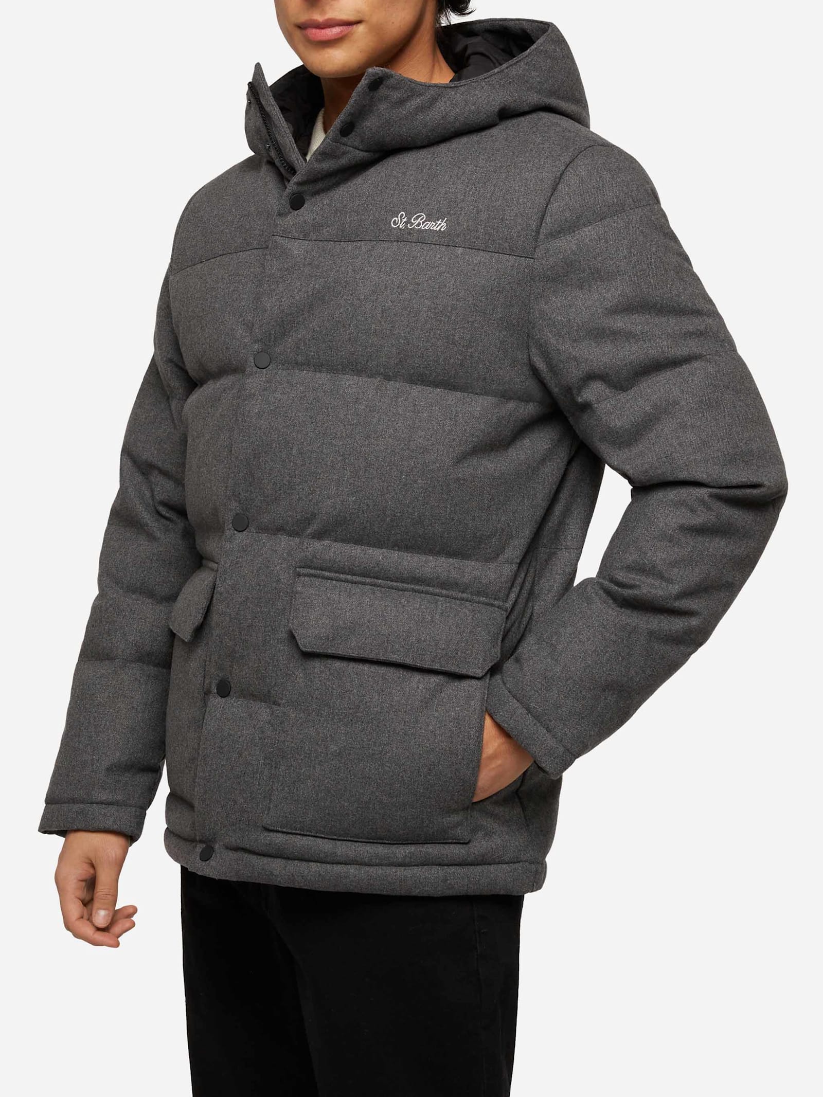 Grey Wooly Hooded Down Jacket Baxter