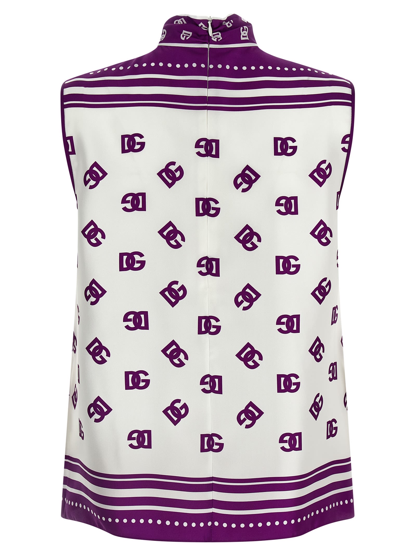 Dolce & Gabbana Allover Printed Sleeveless High Neck Top In Purple