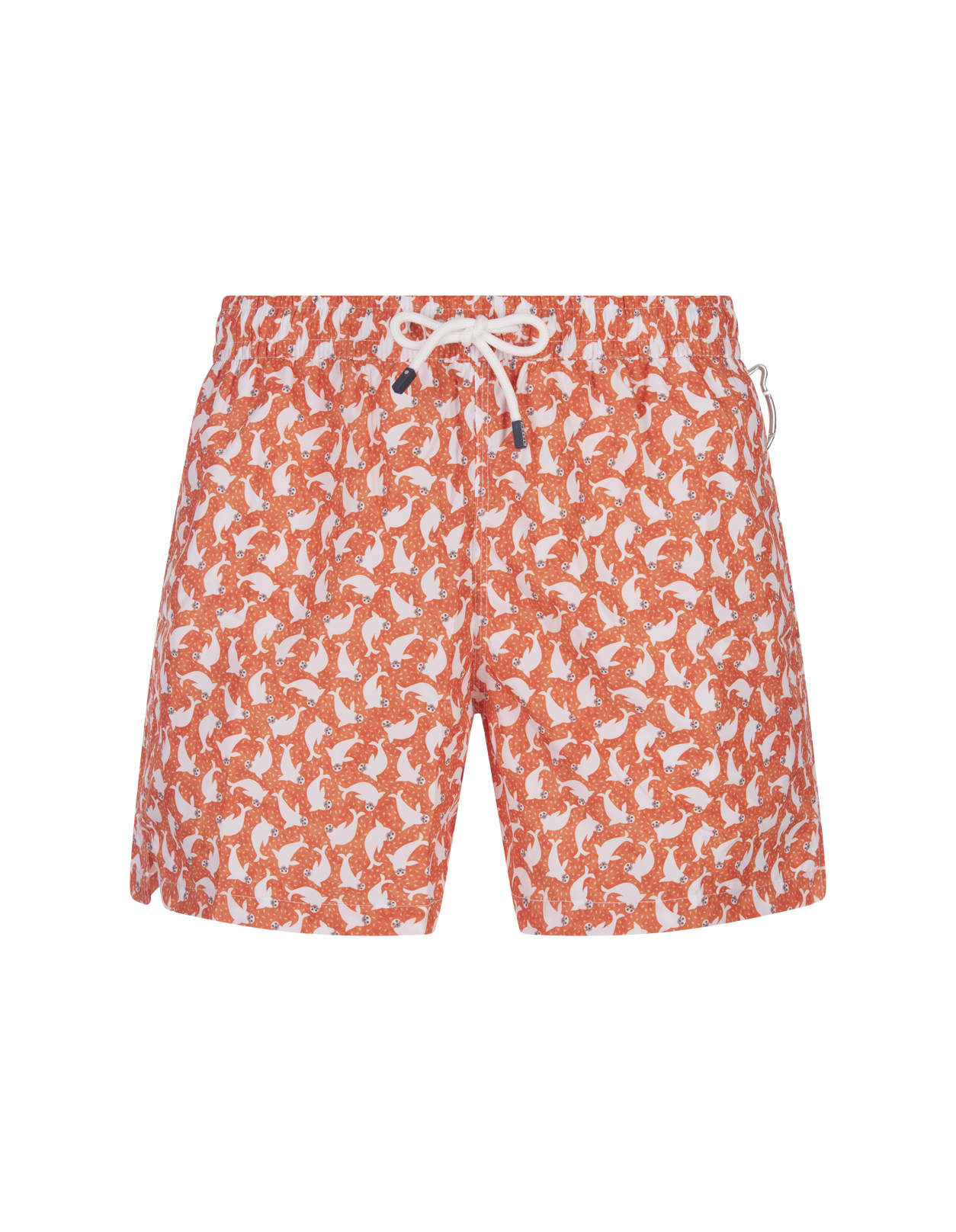 Shop Fedeli Orange Swim Shorts With Seals Pattern