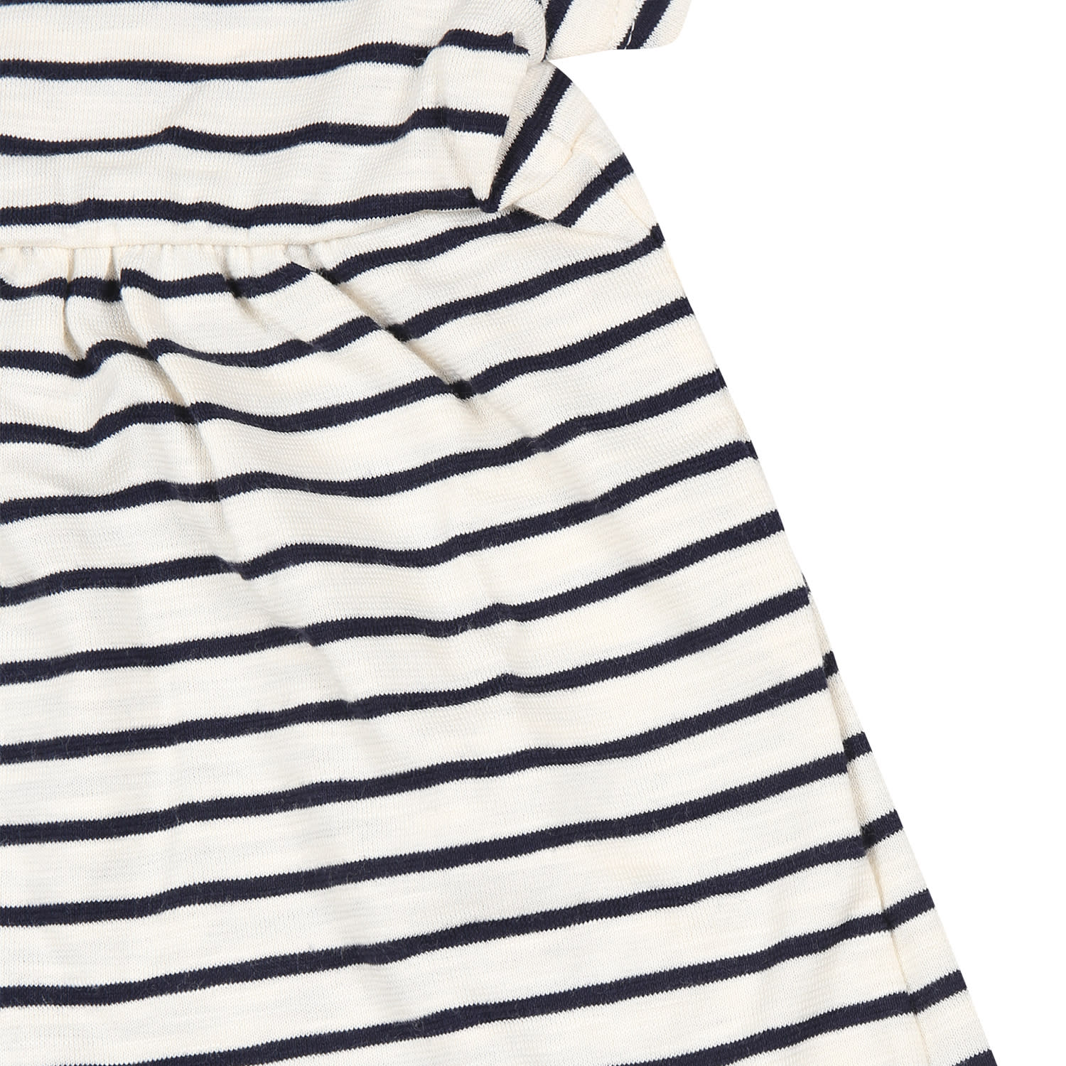 Shop Petit Bateau Ivory Dress For Baby Girl With Blue Stripes In White