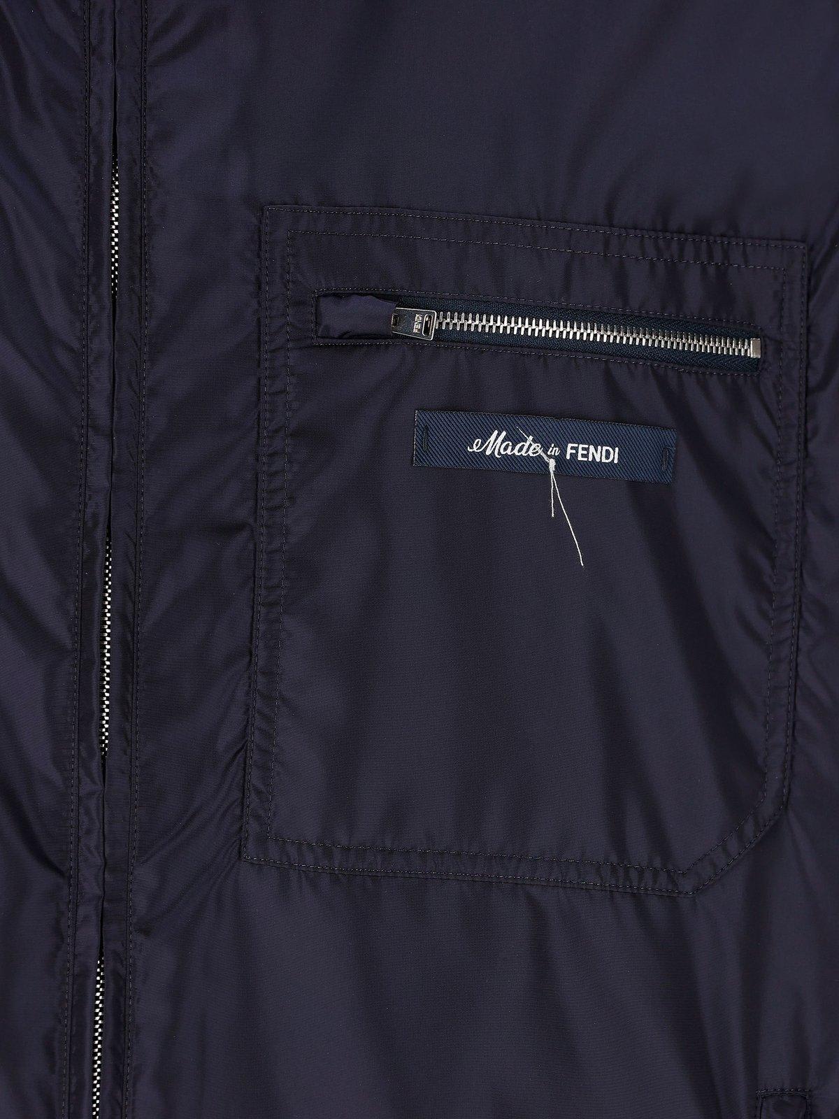 Shop Fendi Logo Printed Zipped Hooded Bomber Jacket In Mirto