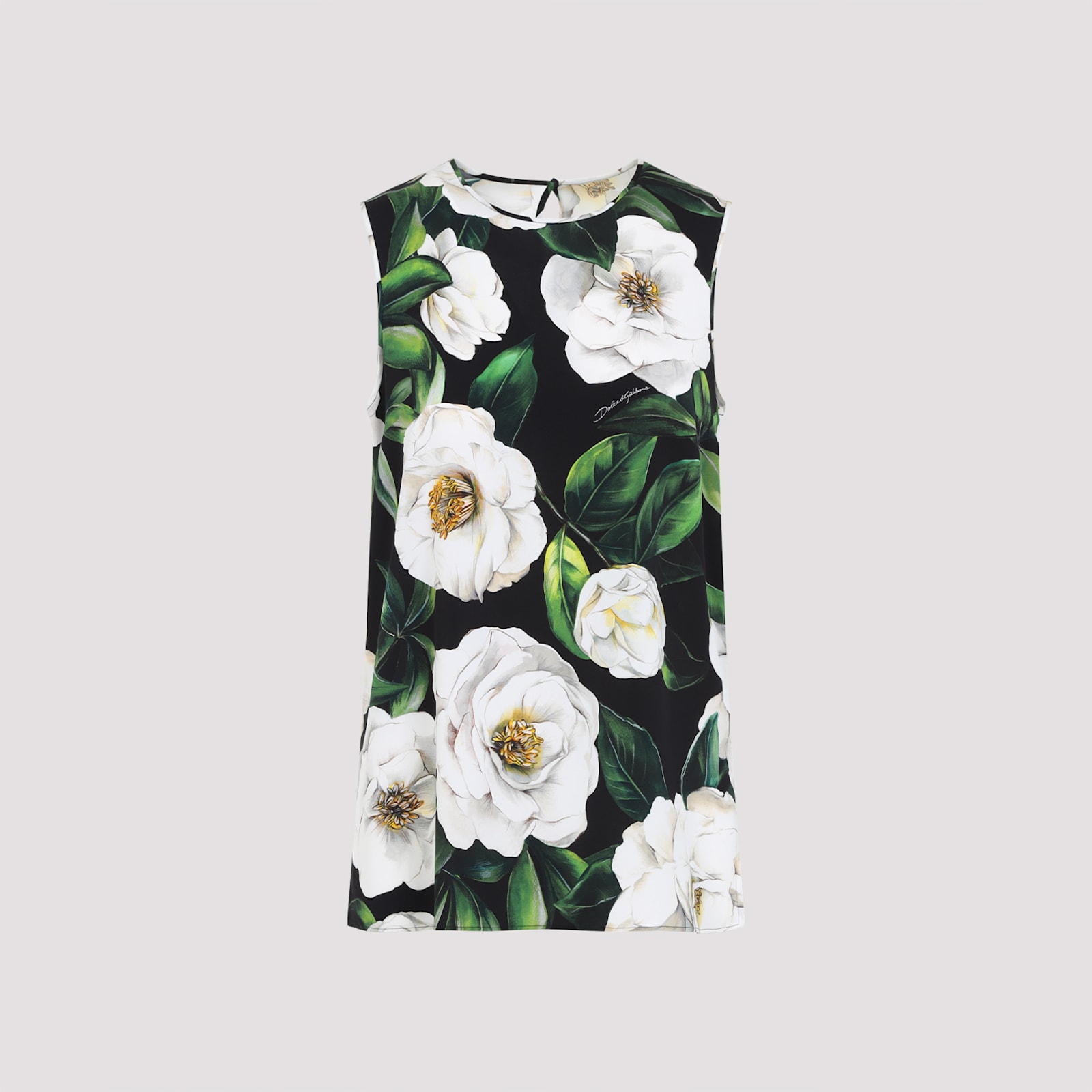 Dolce & Gabbana Gardenia Print Sleeveless Charmeuse Top Clothing In Green