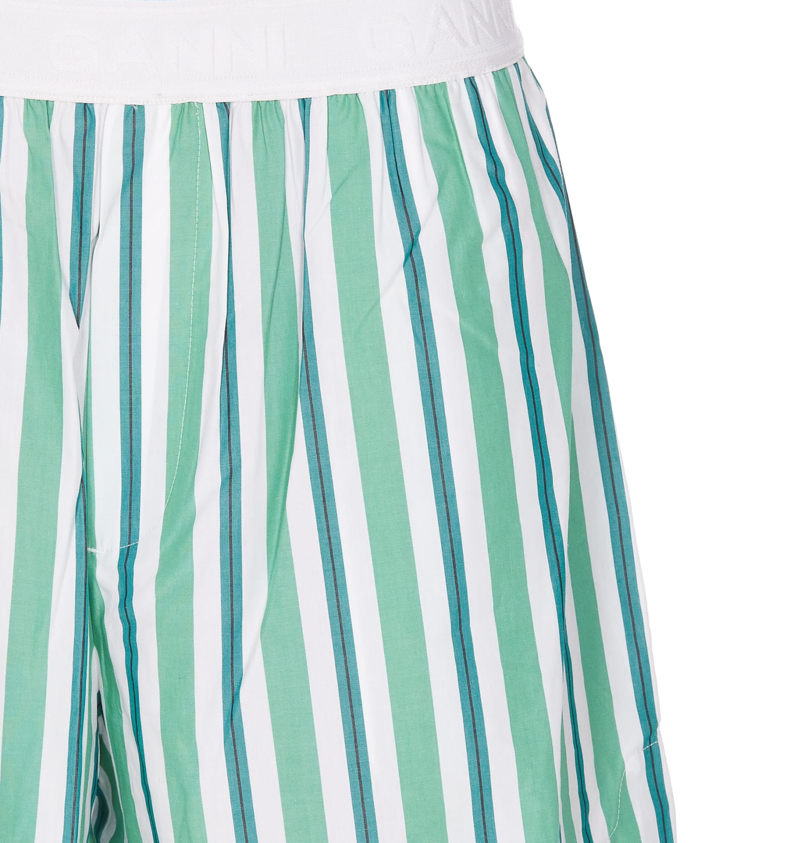 Shop Ganni Striped Shorts In Green
