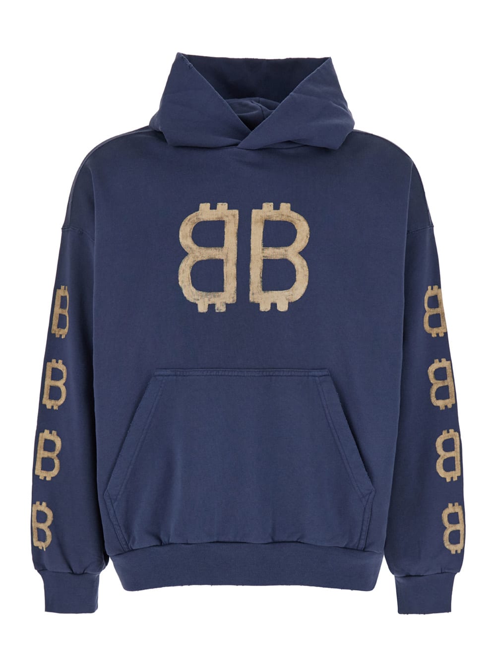 Shop Balenciaga Blue Hoodie With Crypto Artwork In Curly Fleece Man