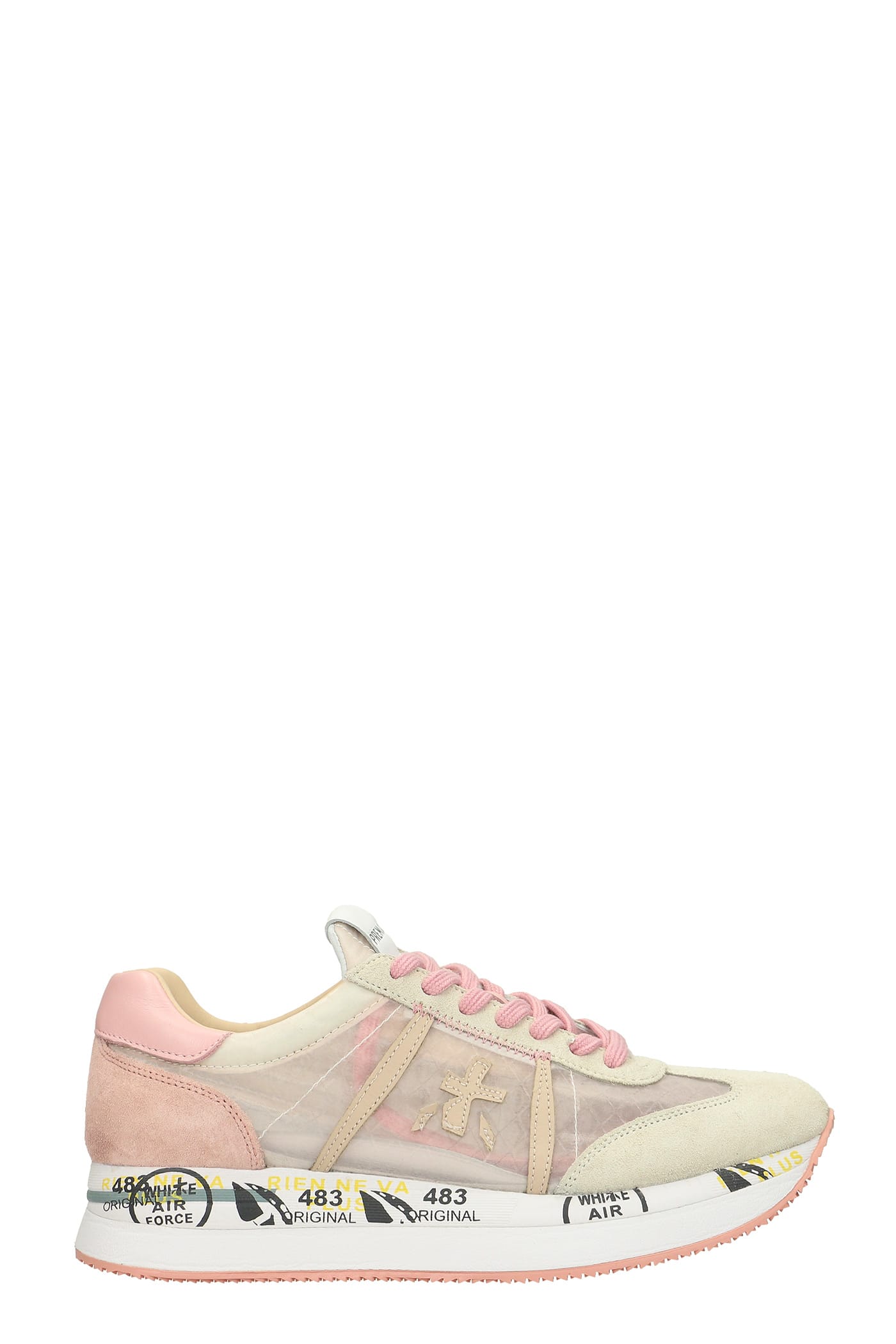 Premiata Conny Sneakers In Beige Suede And Fabric