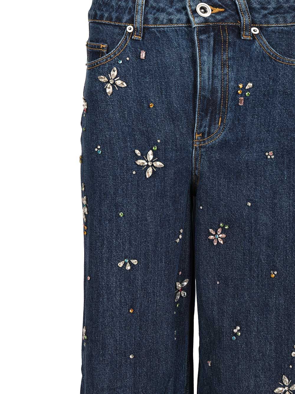 Self-portrait Wide Leg Denim Jeans In Blue