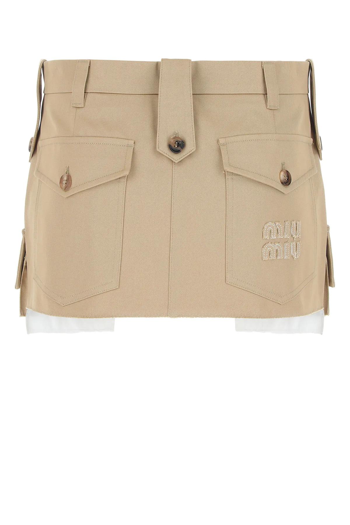 Shop Miu Miu Camel Cotton Mini Skirt