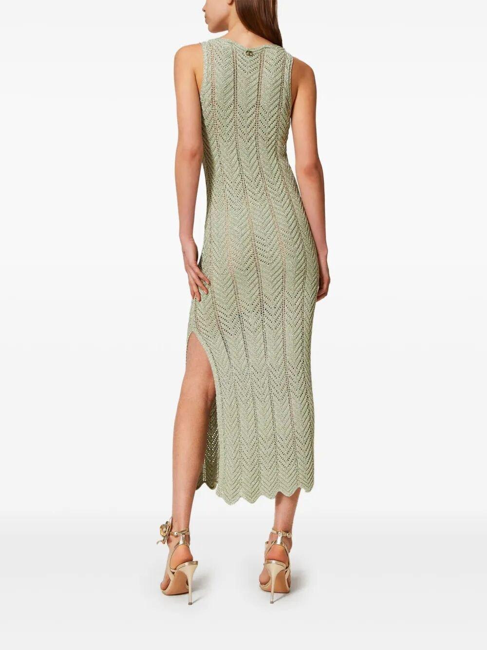 Twinset Green Midi Dress With Lurex-effect