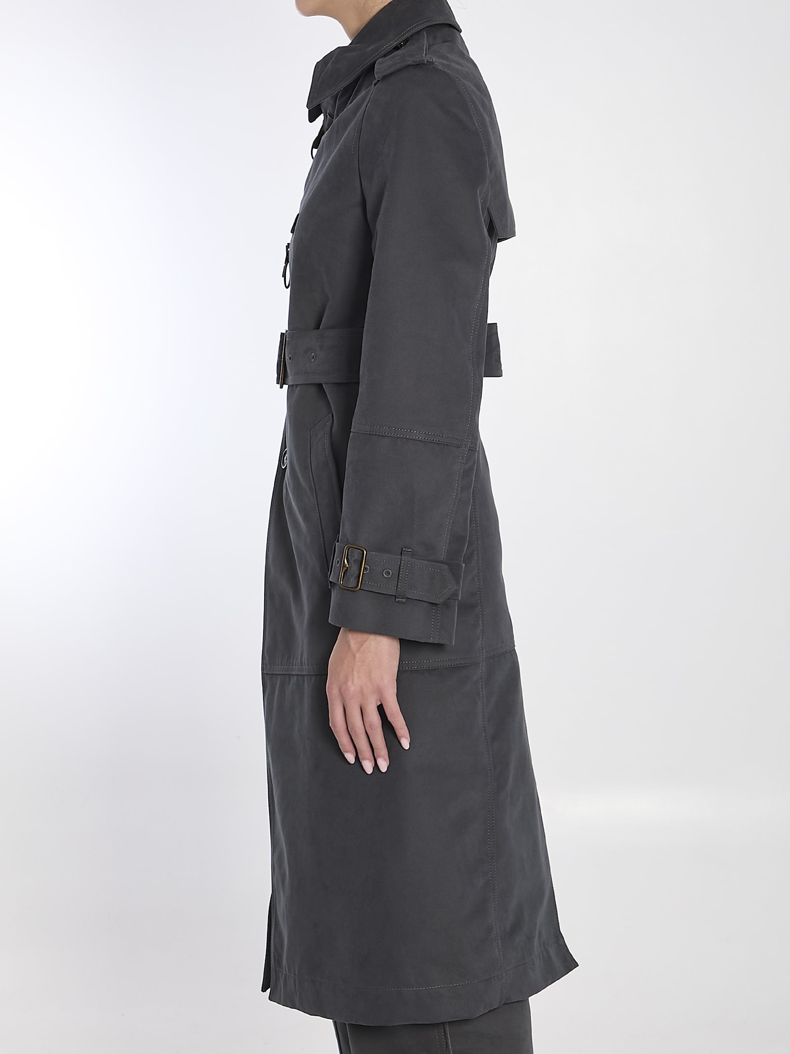 Shop Burberry Long Trench Coat In Cotton And Nylon In Grey