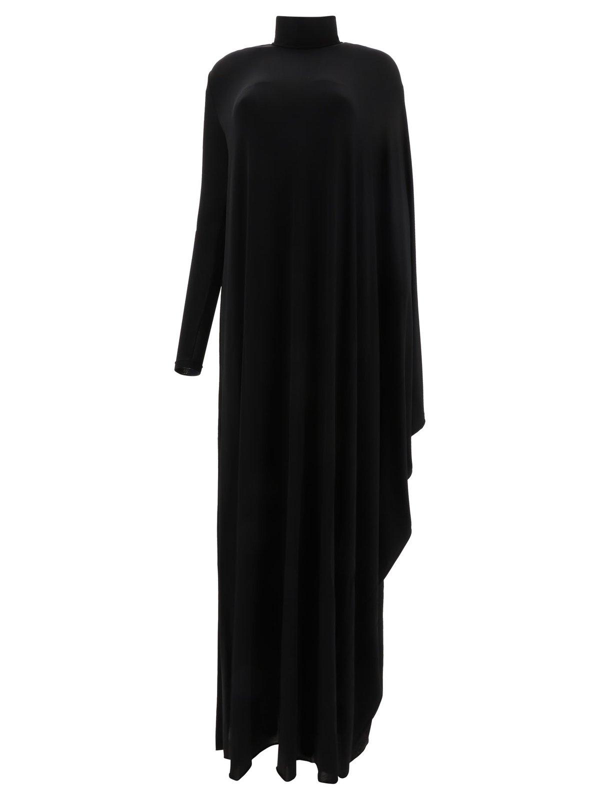 Shop Balenciaga Drape Panel Asymmetric Long Dress In Black