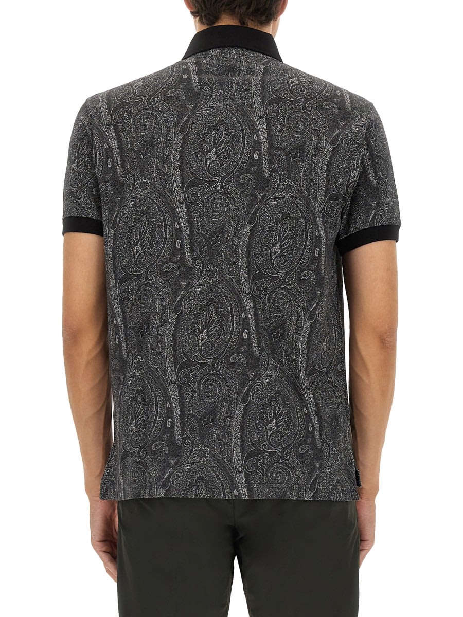 Etro Printed Cotton Polo In Gray