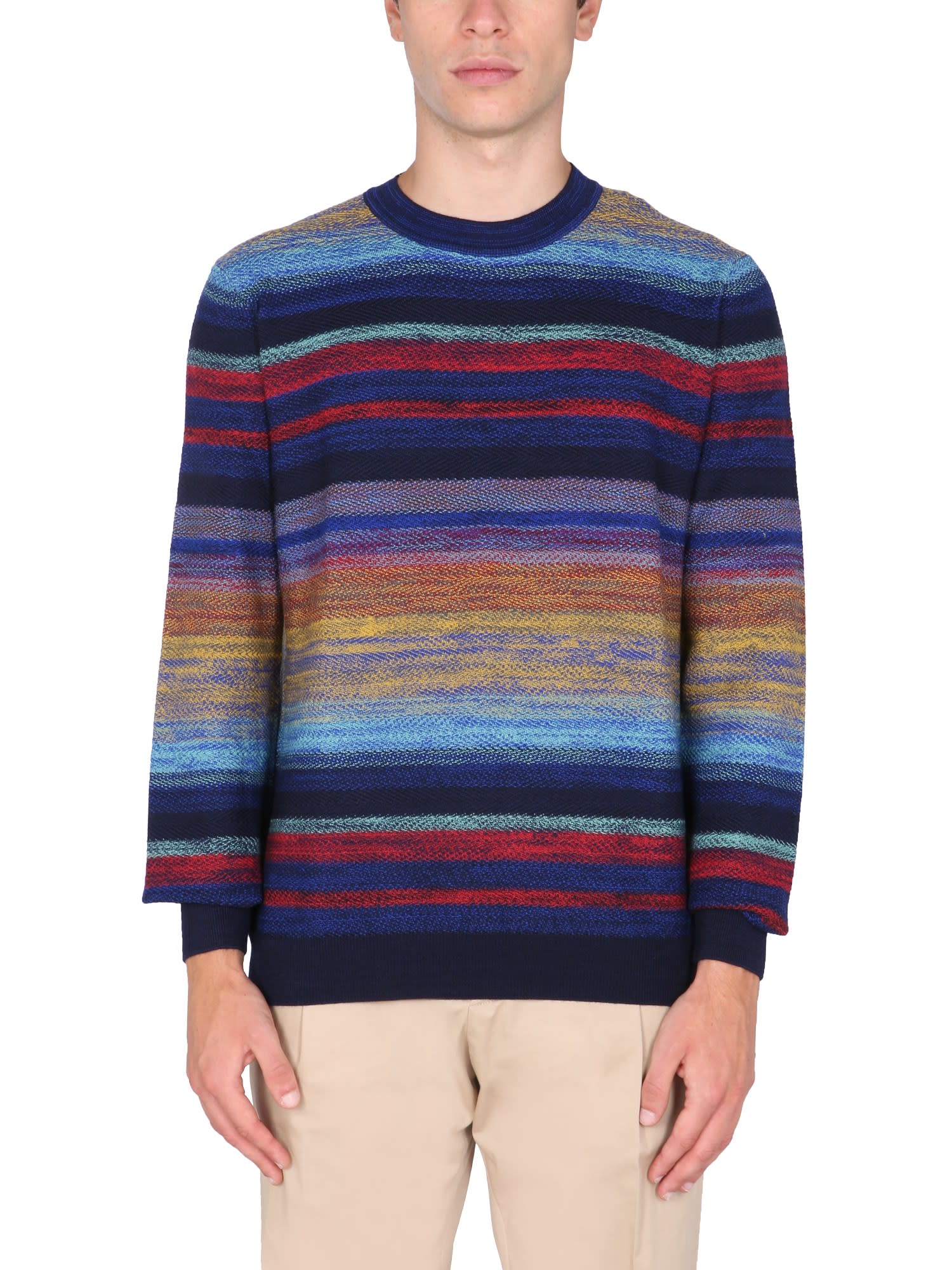 Missoni Crew Neck Sweater With Multicolour Striped Pattern