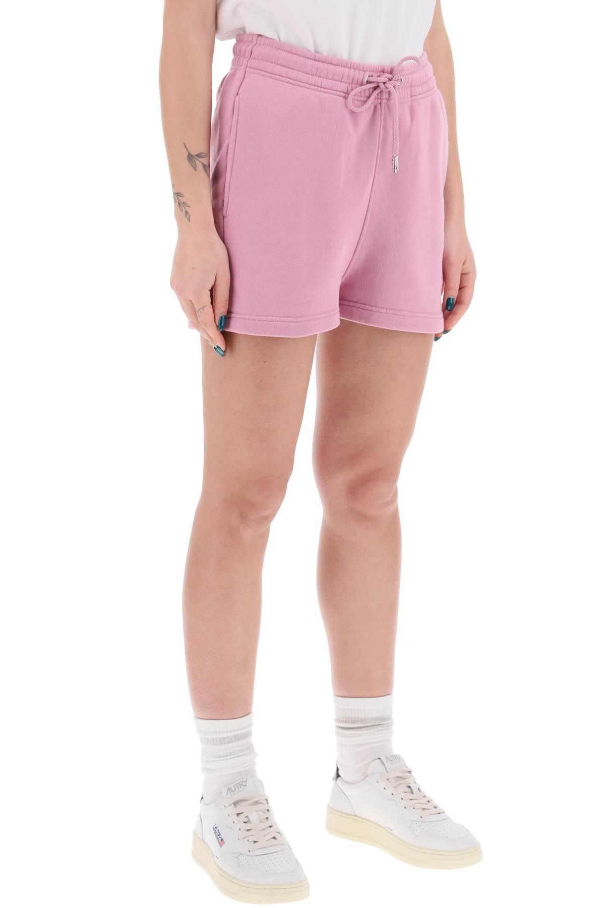 Shop Maison Kitsuné Baby Fox Sports Shorts With Patch Design In Blossom (pink)