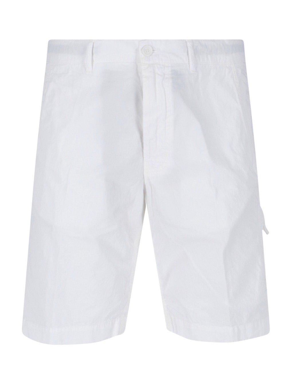 Shop Aspesi Belt-looped Slim-cut Shorts In Bianco