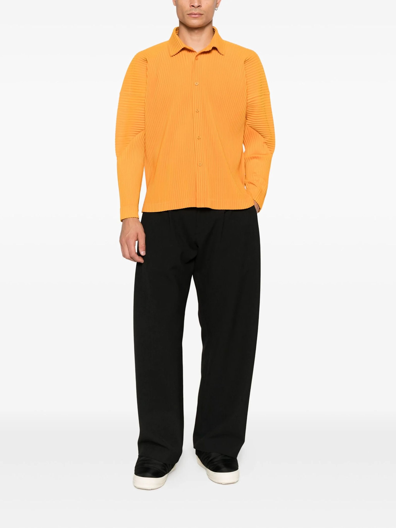Issey Miyake Long Sleeve Ribbed Shirt Side Slits In Orange