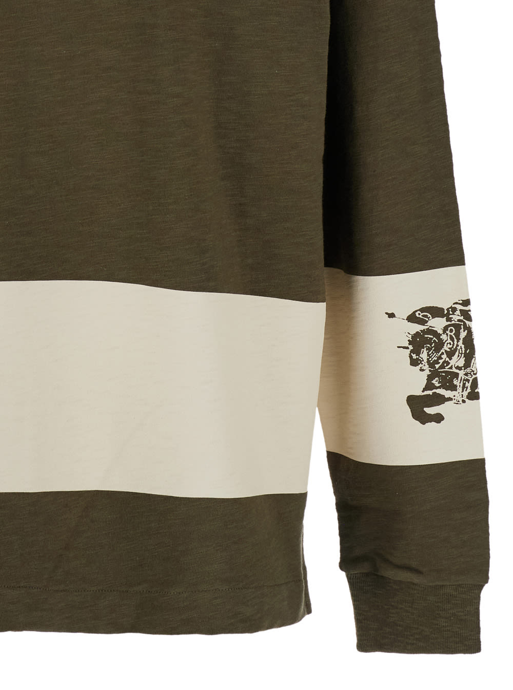 Shop Burberry Green Sweater With Contrasting Band And Logo In Cotton Man