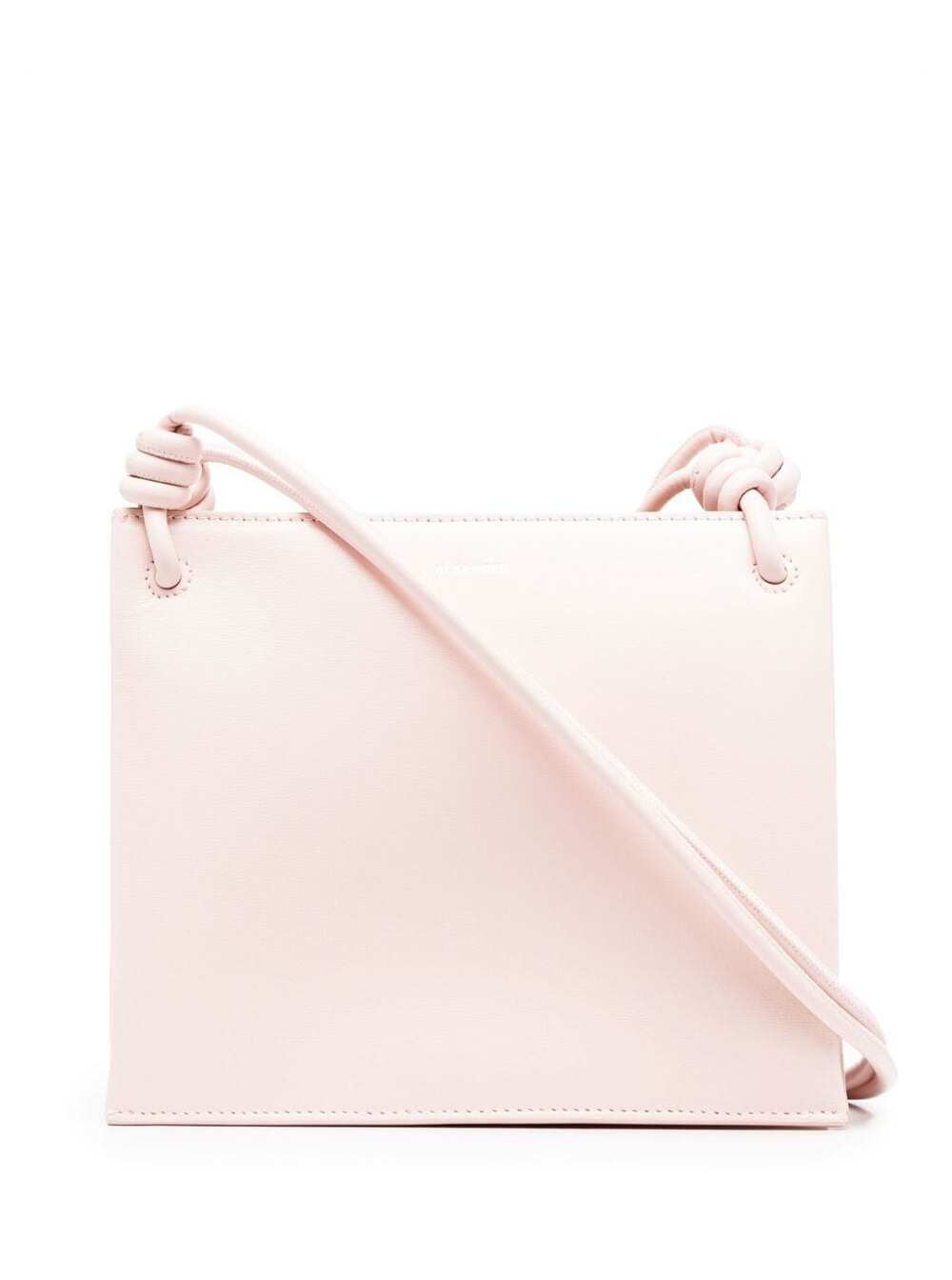 Jil Sander Womans Twist Sm Pink Leather Crossbody Bag With Logo Print
