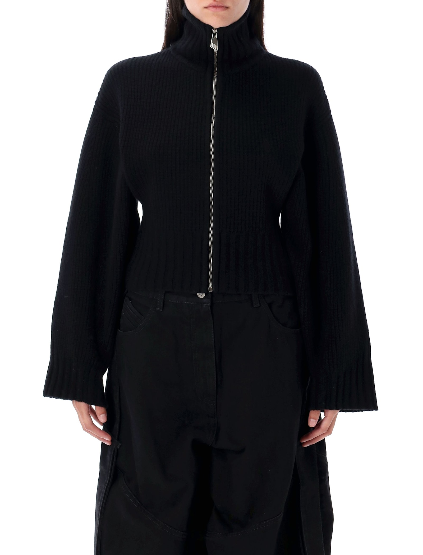 Attico Wool And Cashmere Cardigan In Black