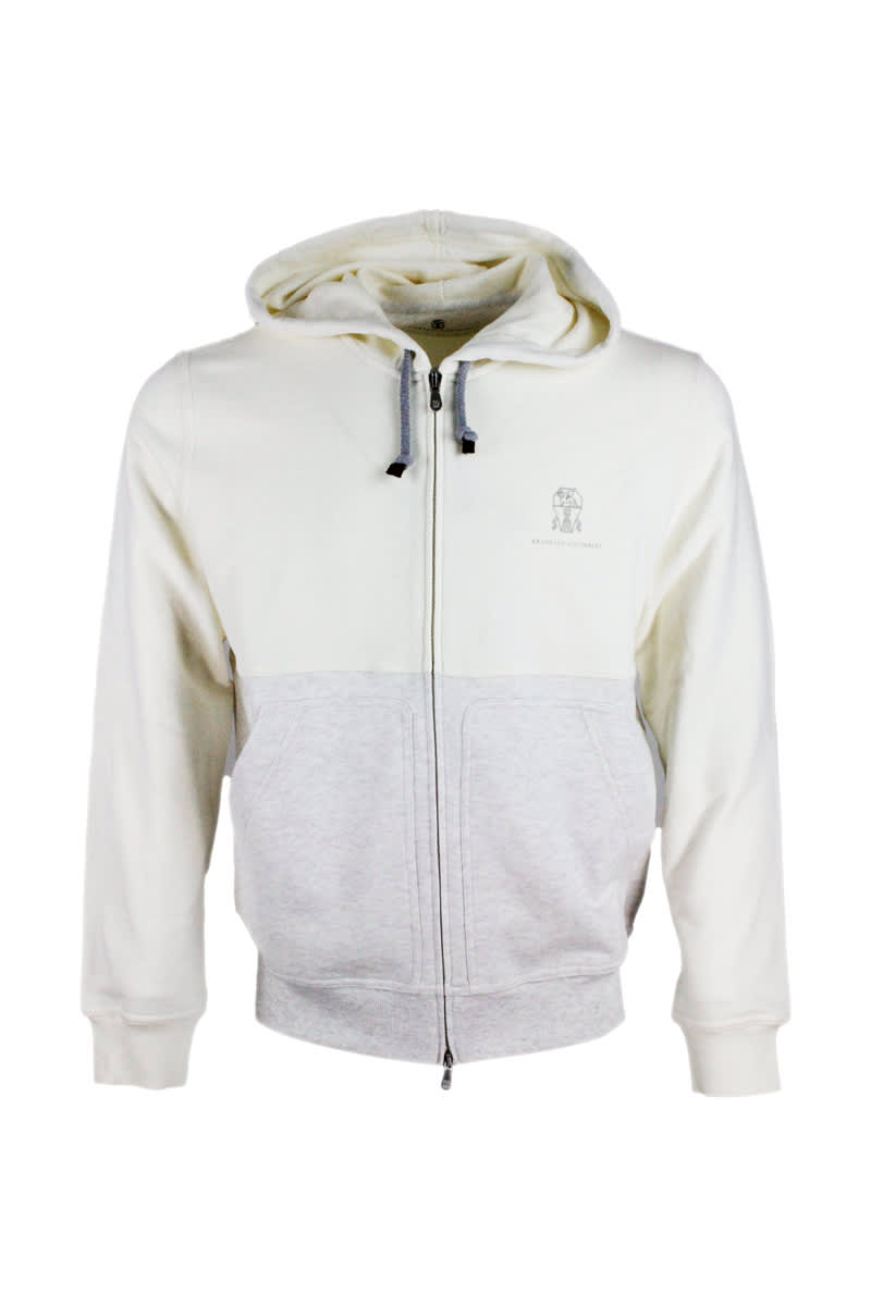 Brunello Cucinelli Sweatshirt With Zip And Two-tone Hood With Cotton Logo