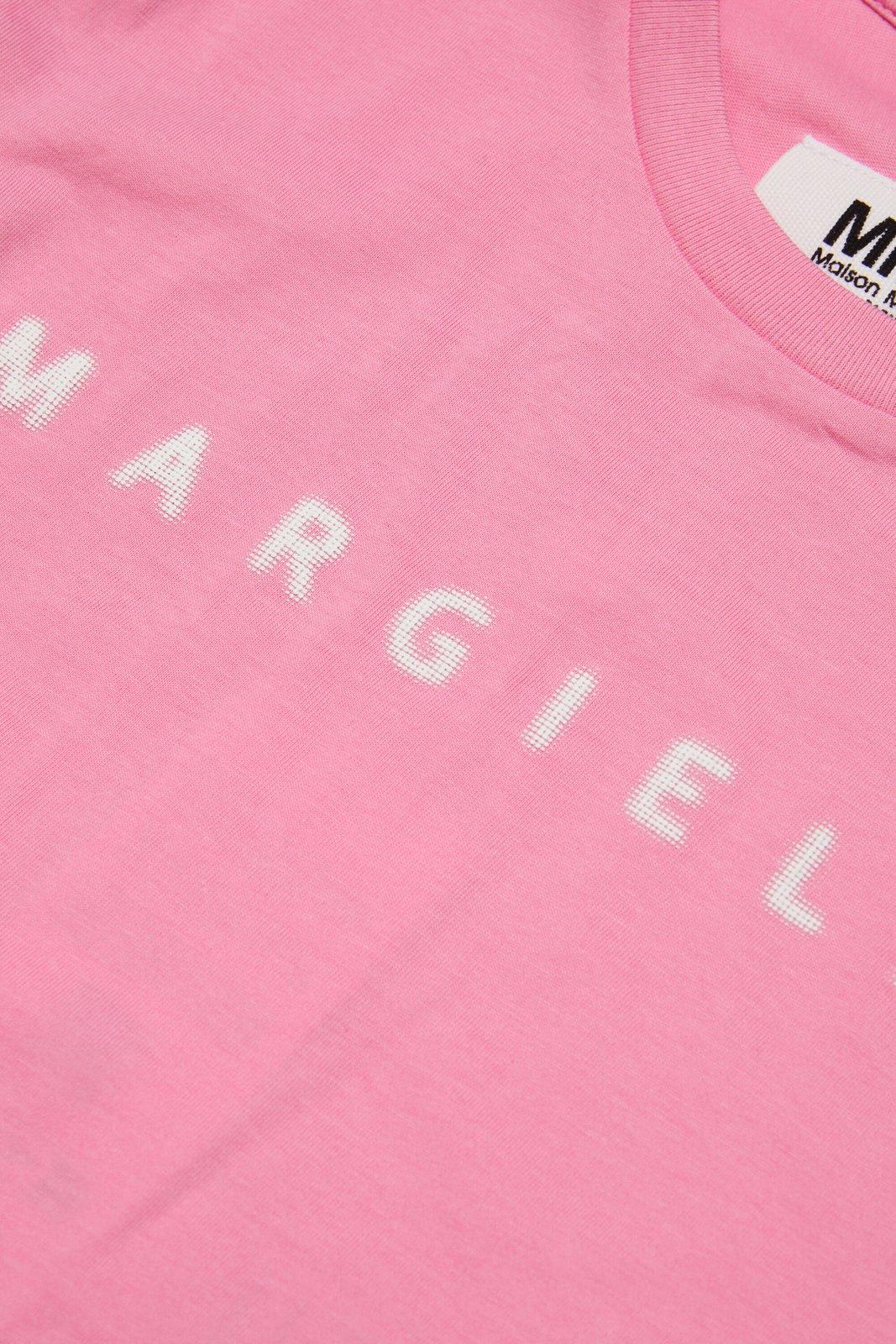 Shop Mm6 Maison Margiela Logo Printed Crewneck Asymmetric T-shirt In Pink