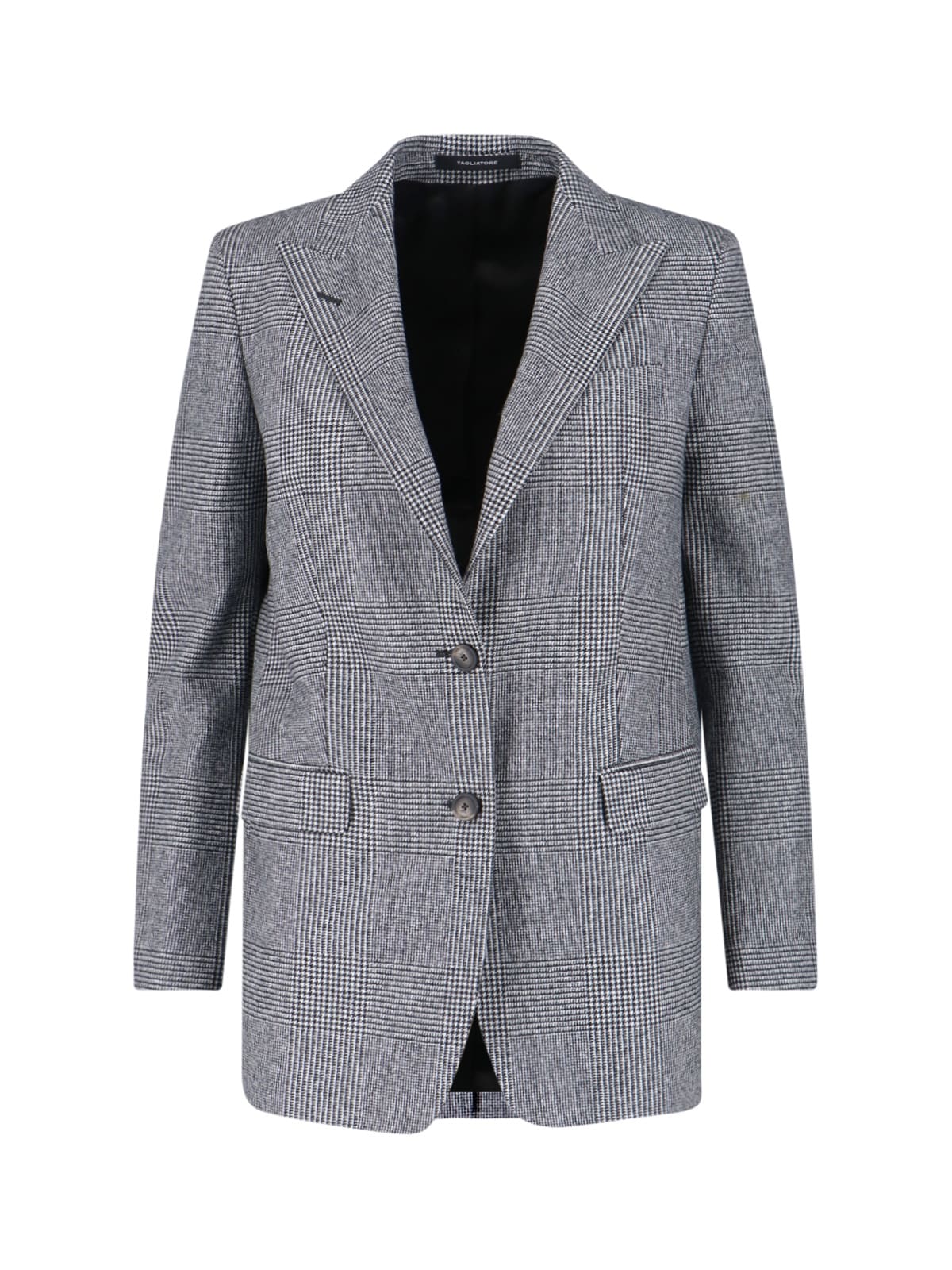 Tagliatore Check Pattern Notch Lapel Front Pockets Blazer In Black