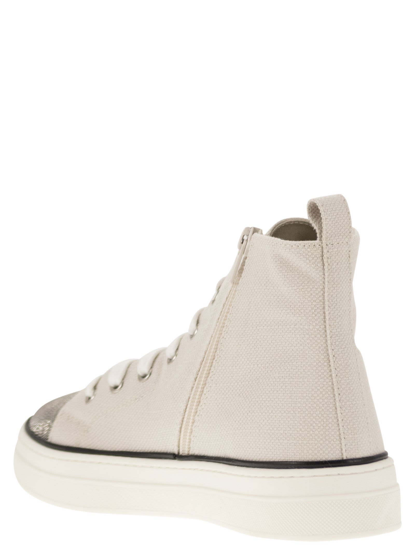 Shop Brunello Cucinelli High-top Sneakers In Cotton And Linen In White