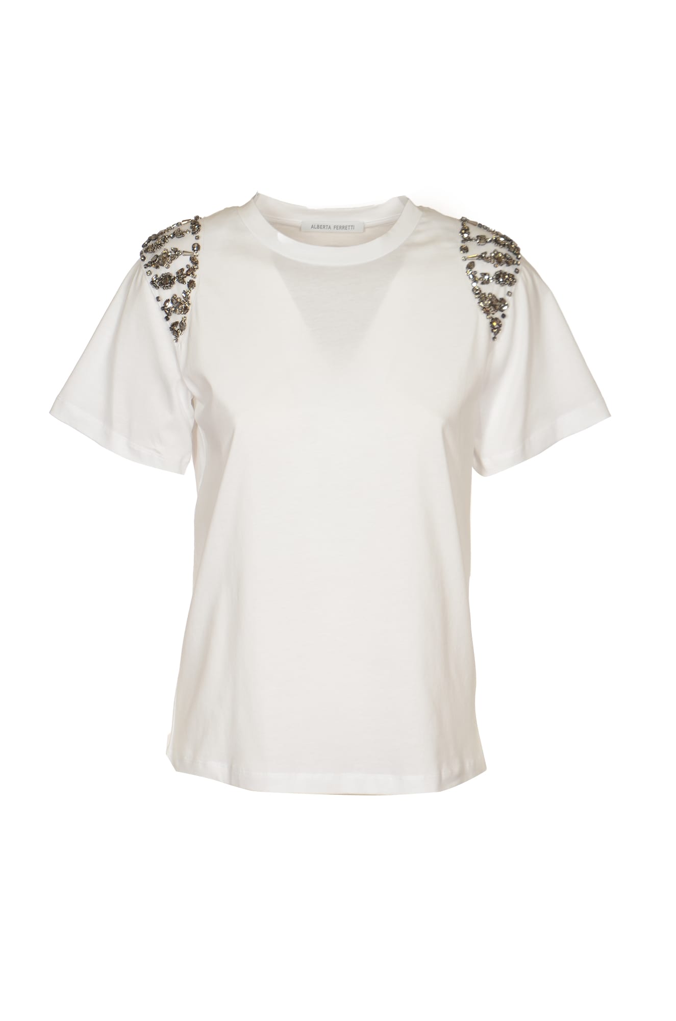 Alberta Ferretti Rhinestone Embellished Round Neck T-shirt In White