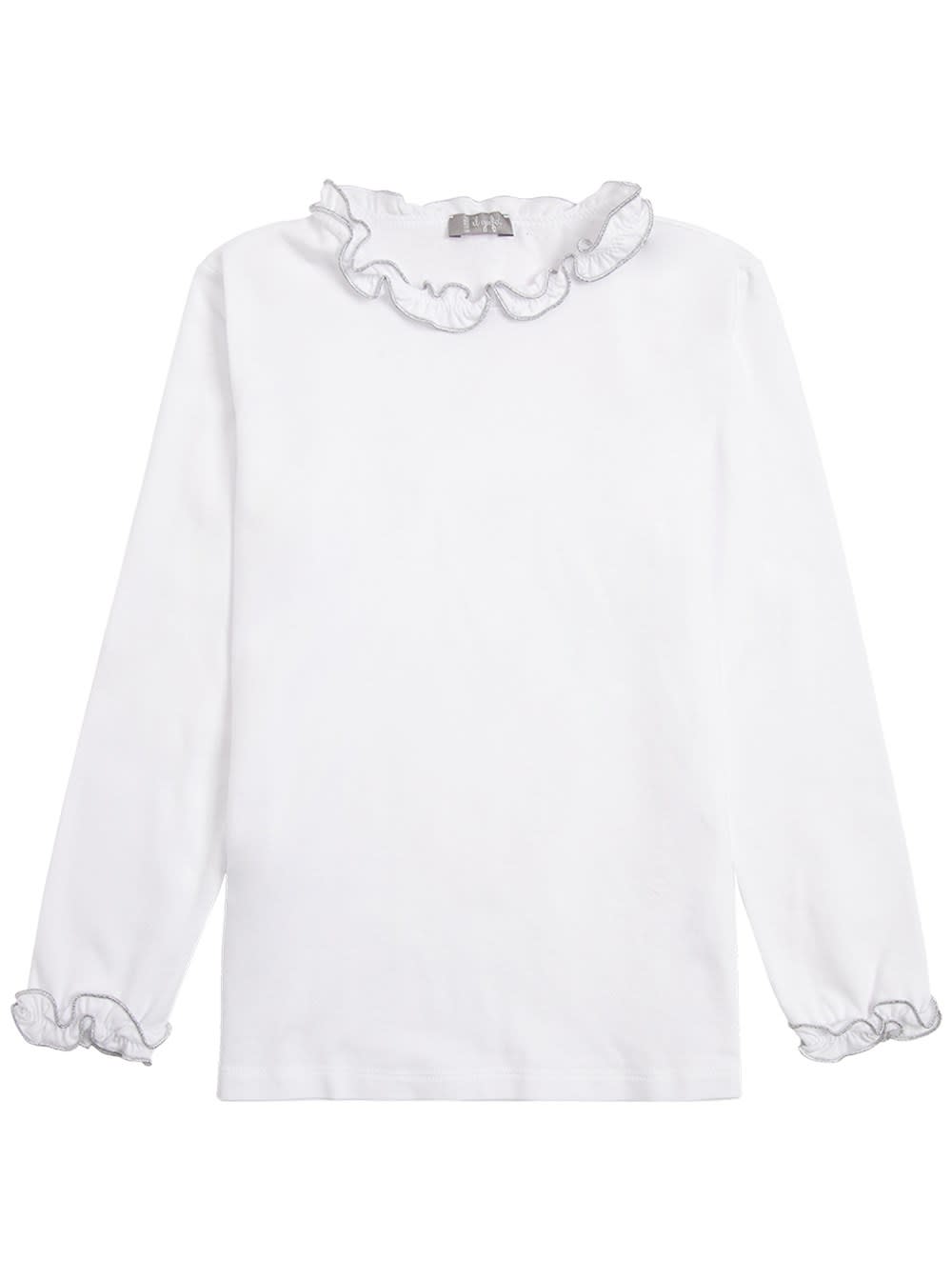 Il Gufo Long-sleeved T-shirt In Organic Cotton With Ruffles Detail