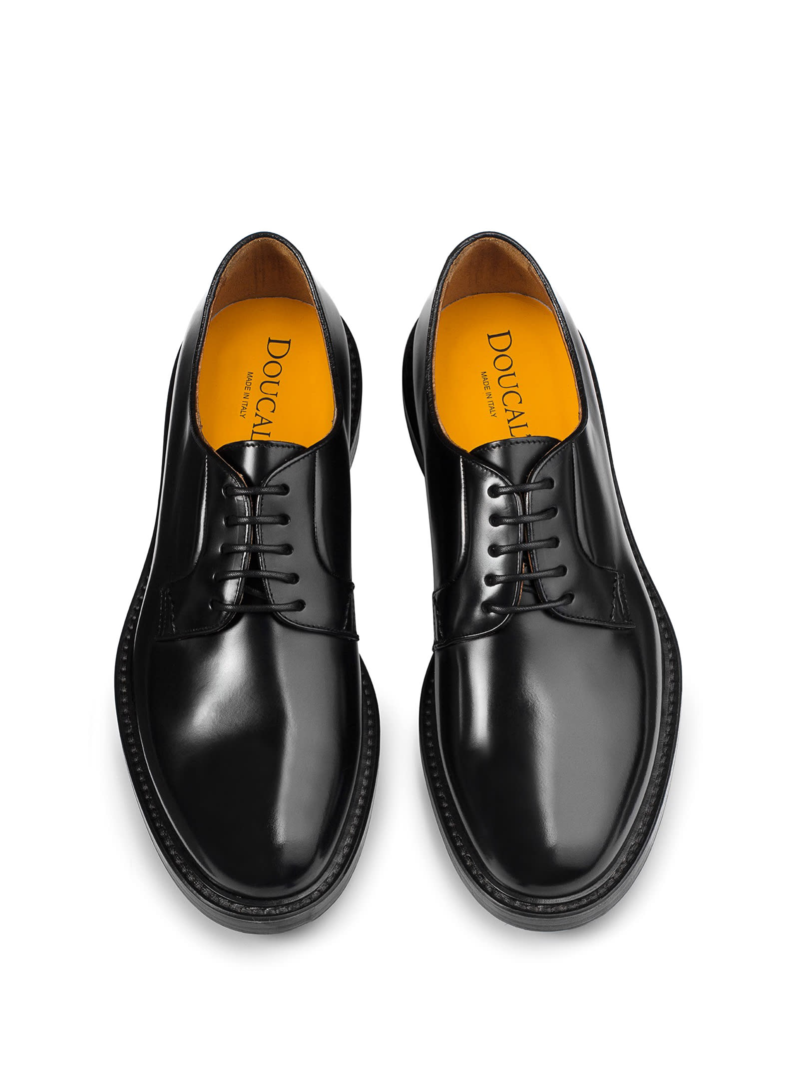 Shop Doucal's Derby Black In Brushed Leather In Nero