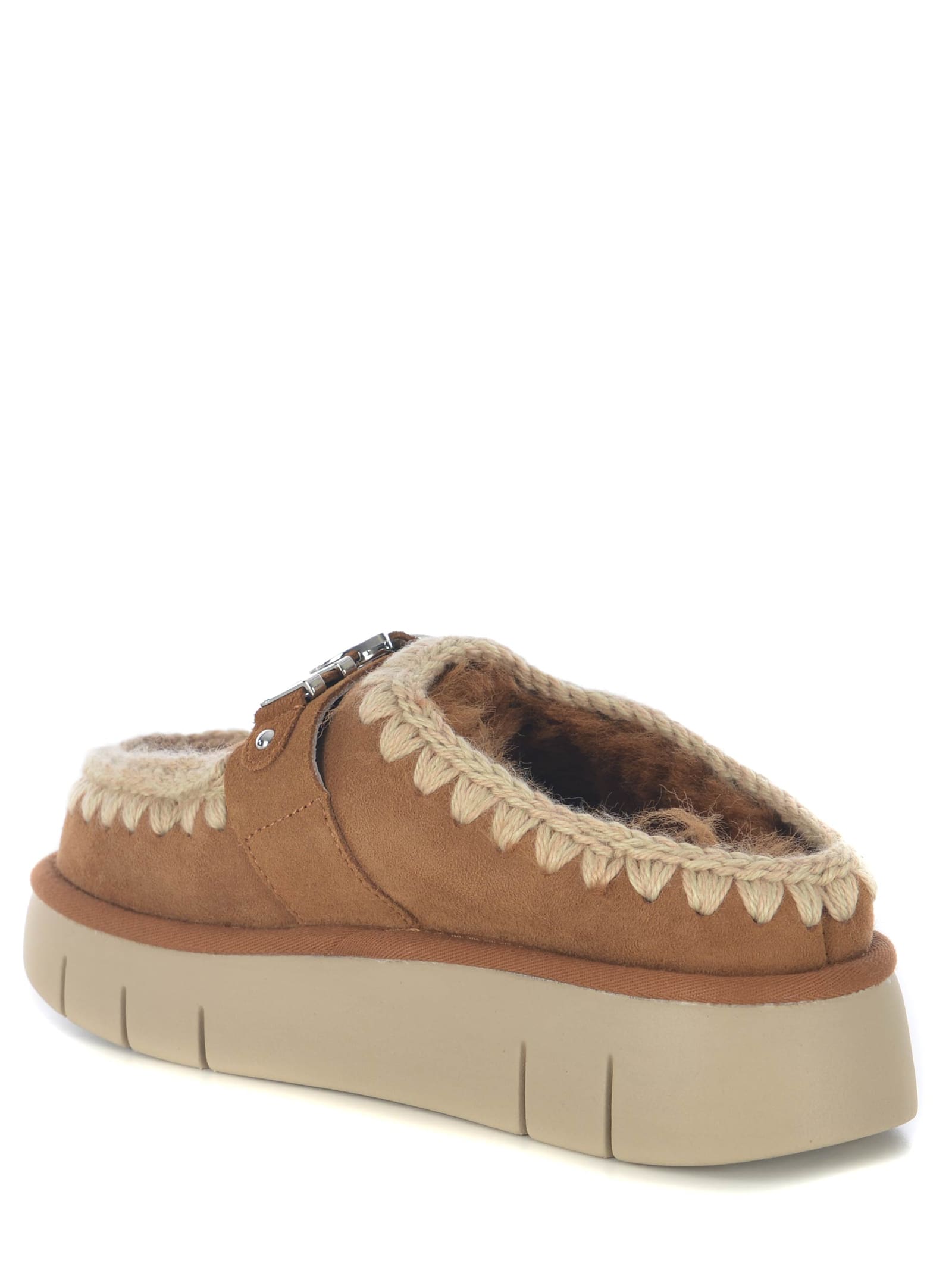 Shop Mou Slippers  Bounce Clog Metal Logo Made Of Suede In Brandy