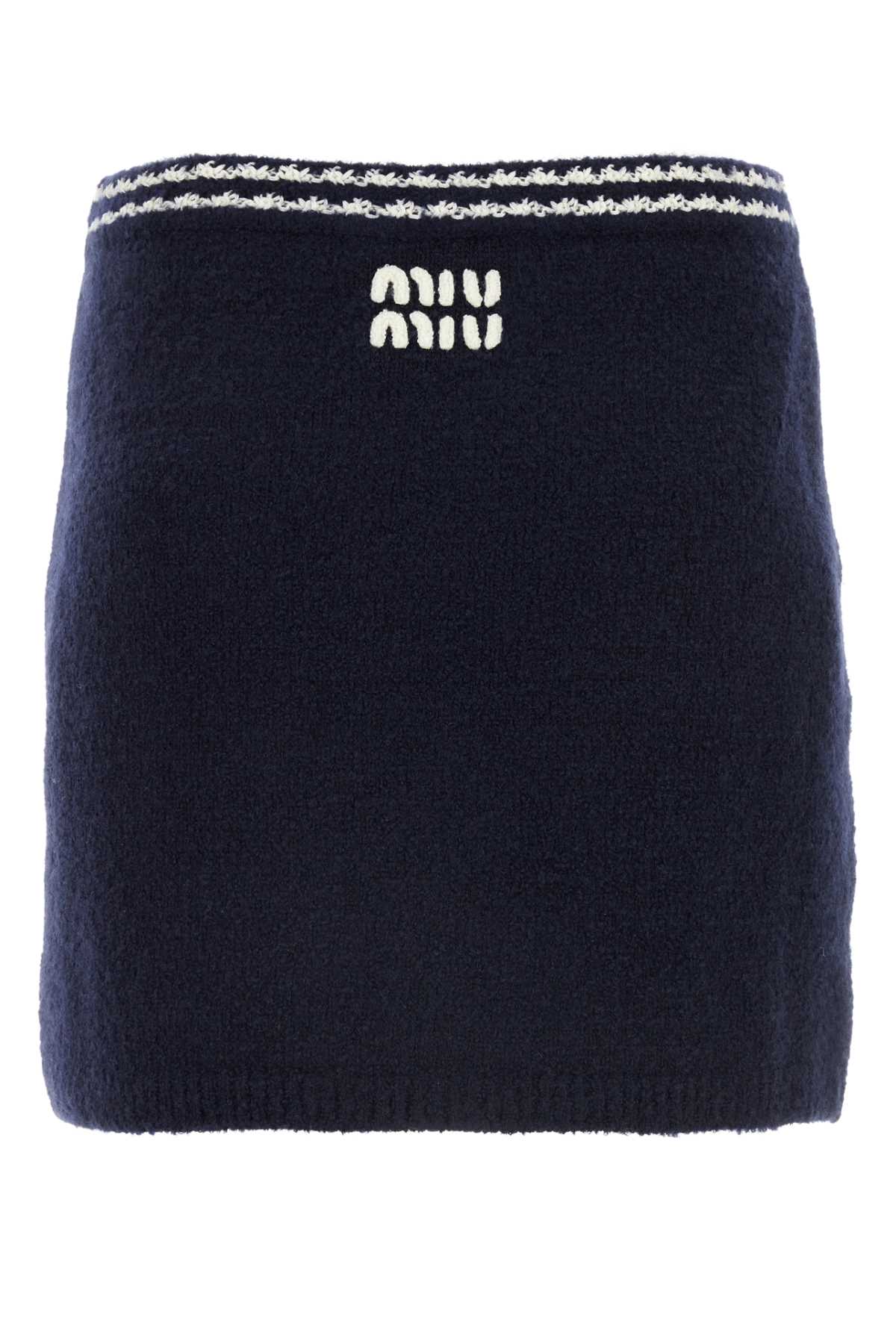 Miu Miu Blue Wool Blend Mini Skirt In Blunaturale