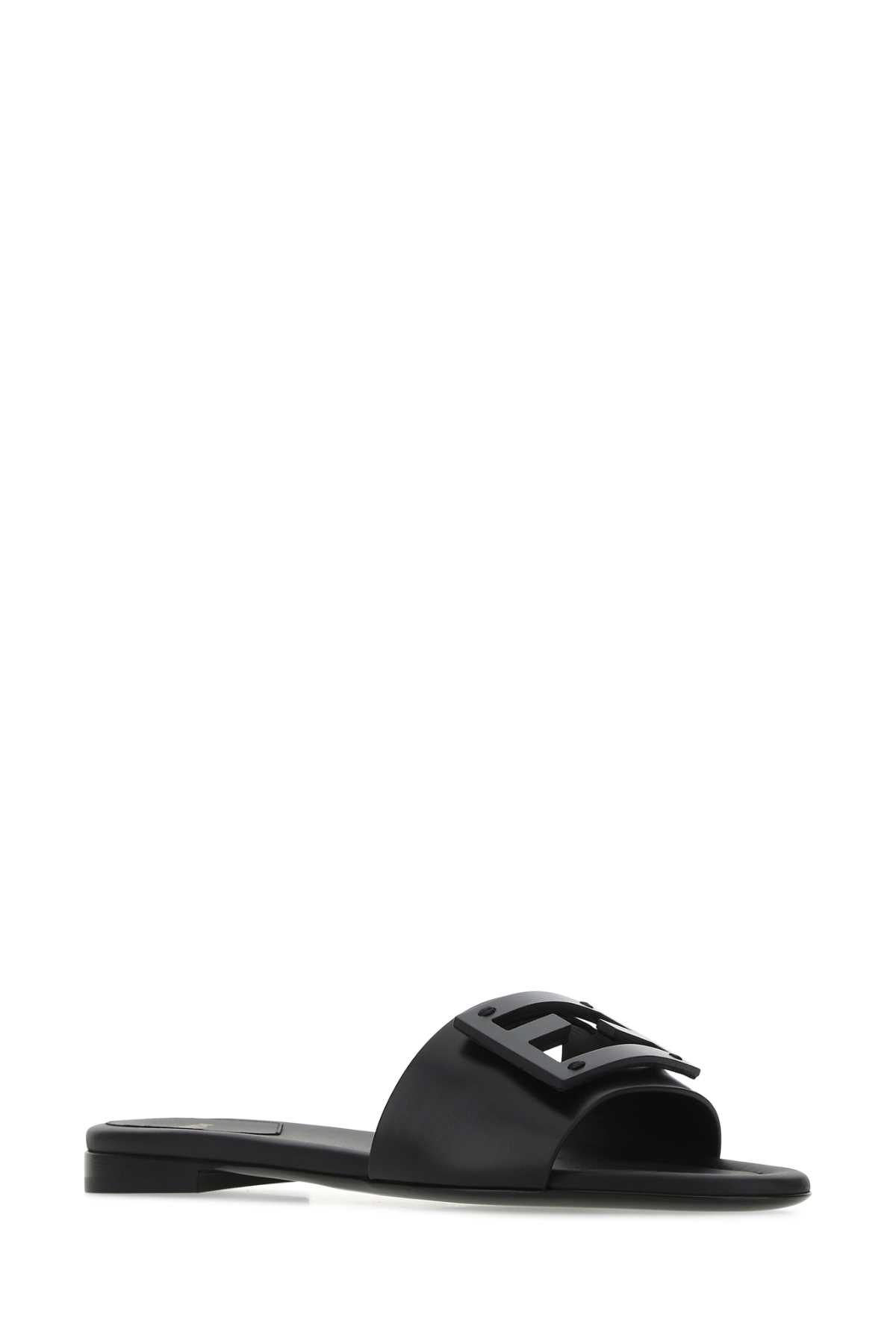 Shop Fendi Black Leather Signature Slippers In F0abb