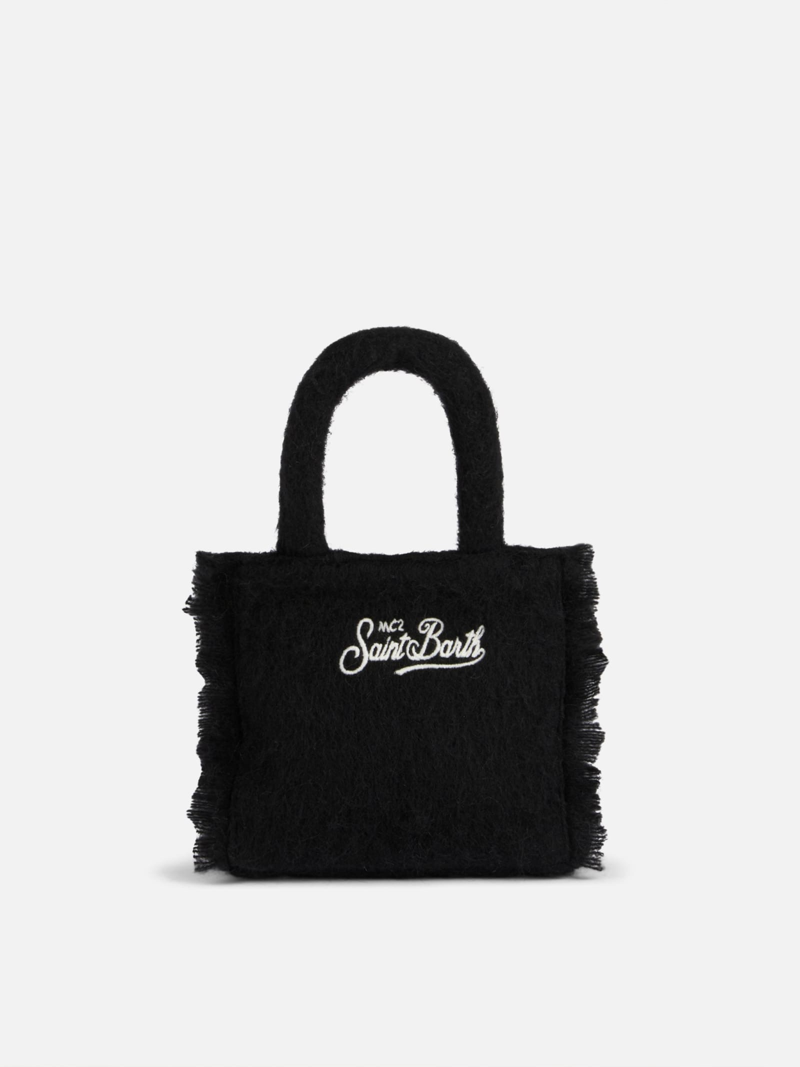 Mc2 Saint Barth Wooly Mini Vanity Fringed Black Bag In Black