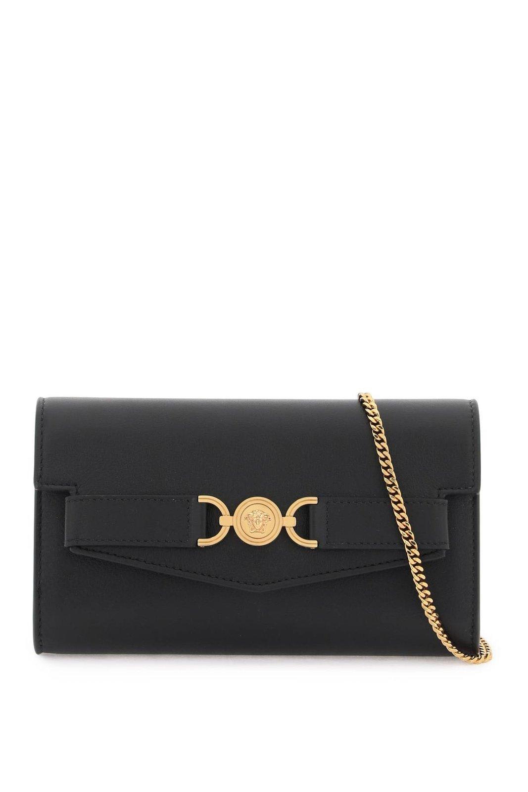 Shop Versace Chain-linked Mini Shoulder Bag In Black
