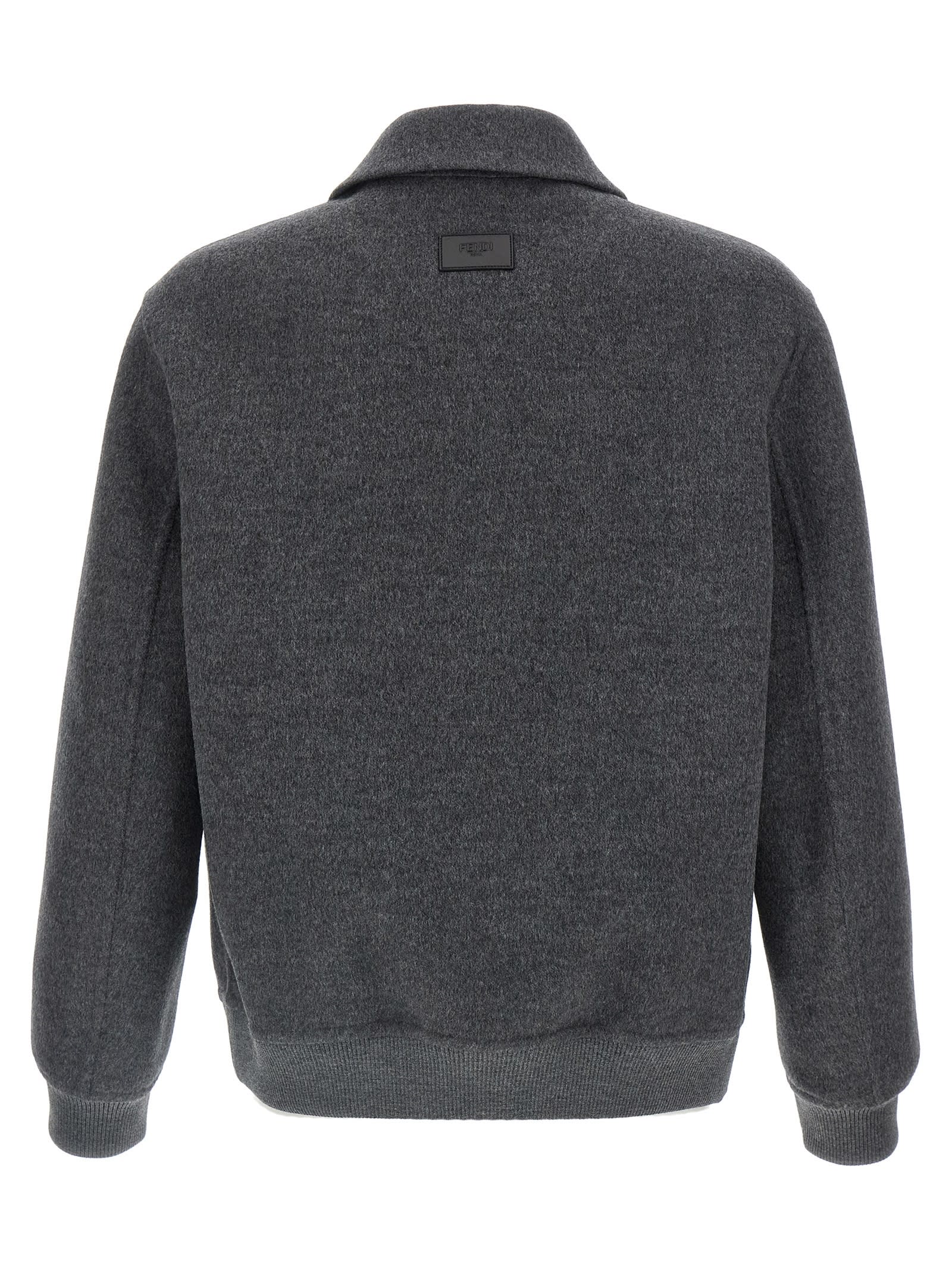 Fendi Men Double Wool Jacket With Ff Detail In Gray
